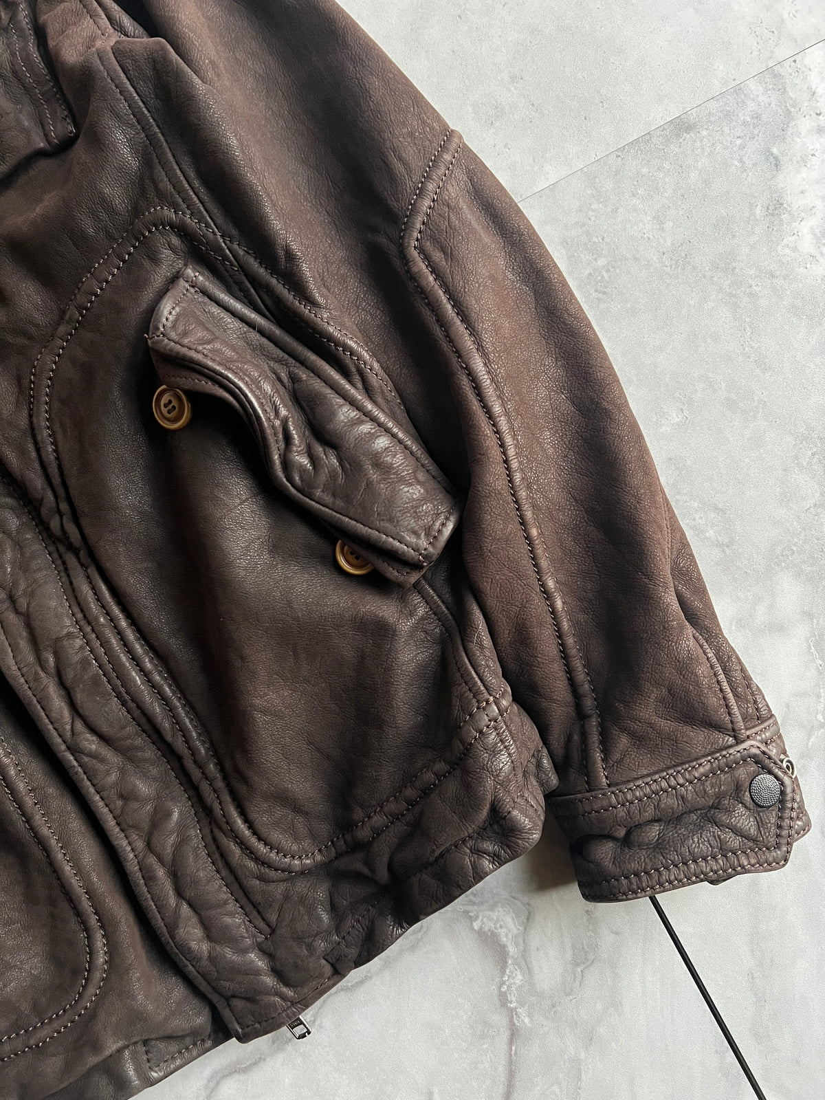 2000’s Diesel Coated Leather Military Utility Jacket