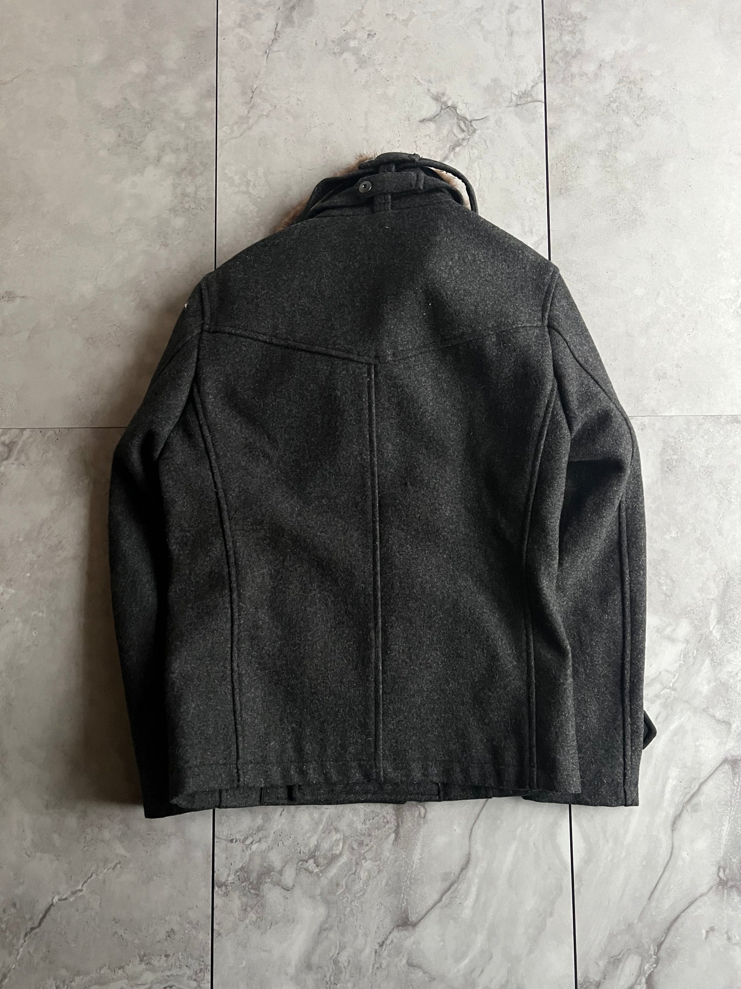 Setting Cracks Rabbit Fur Collar Pea Coat