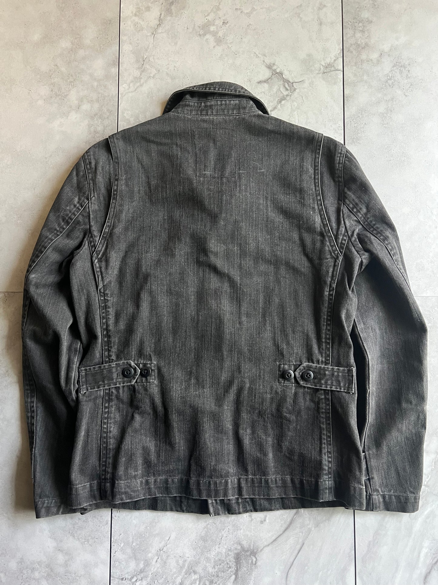 291295 Homme Embroidery Patch Military Double Zip Denim Jacket