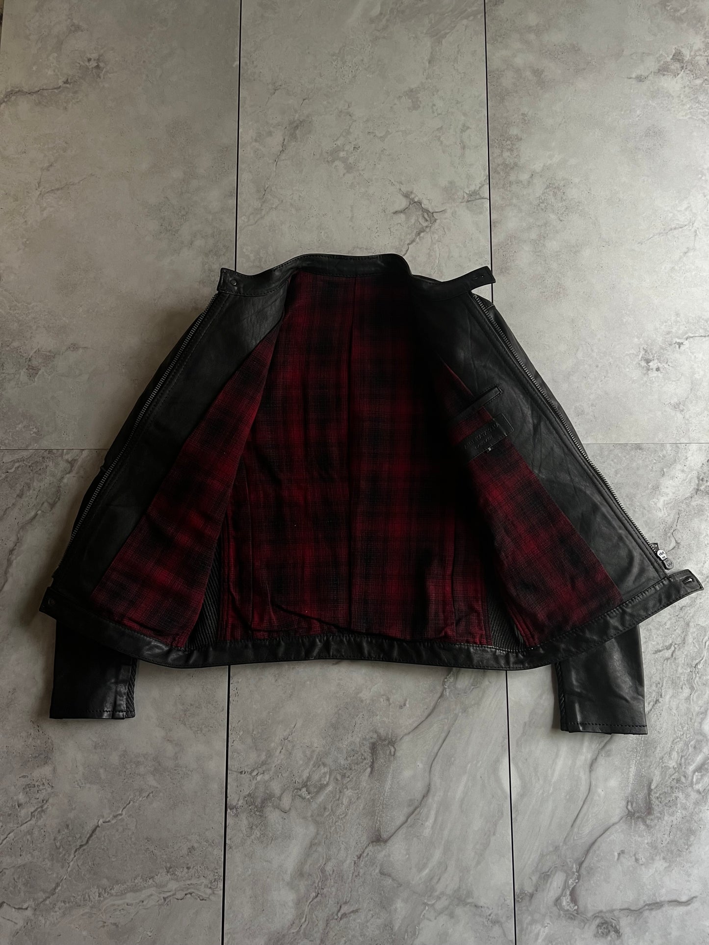 Backlash Plaid Lined Leather Jacket