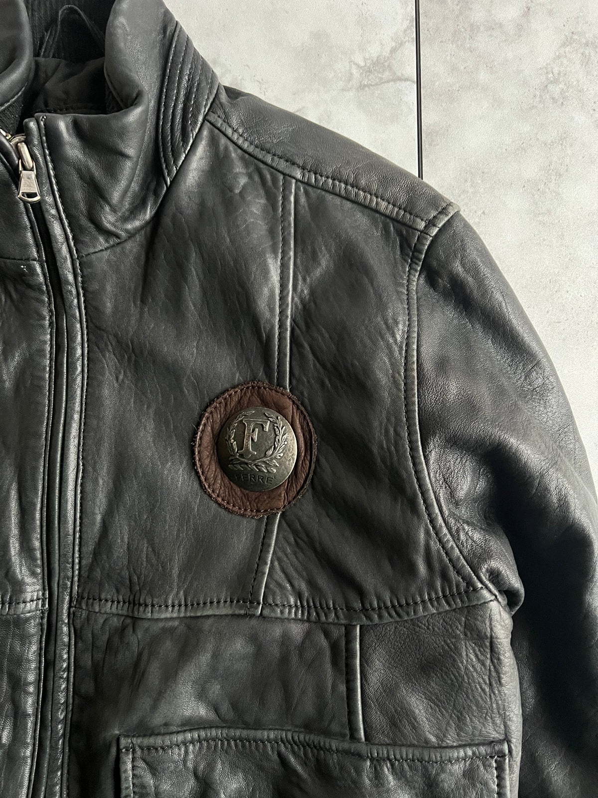 Gianfranco Ferre Grained Leather Bomber Jacket