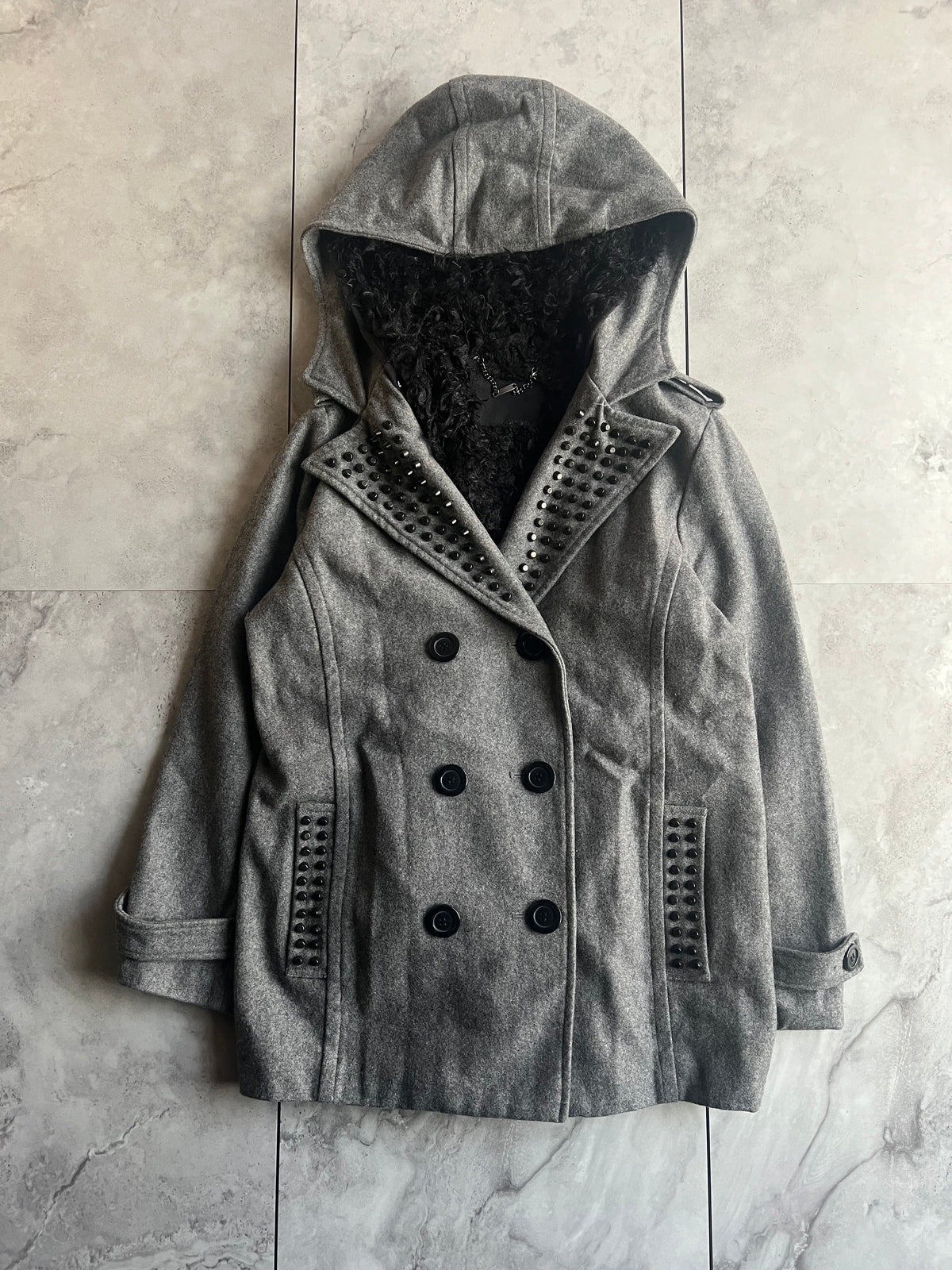 Glad News Fur Lined Studded Pea Coat