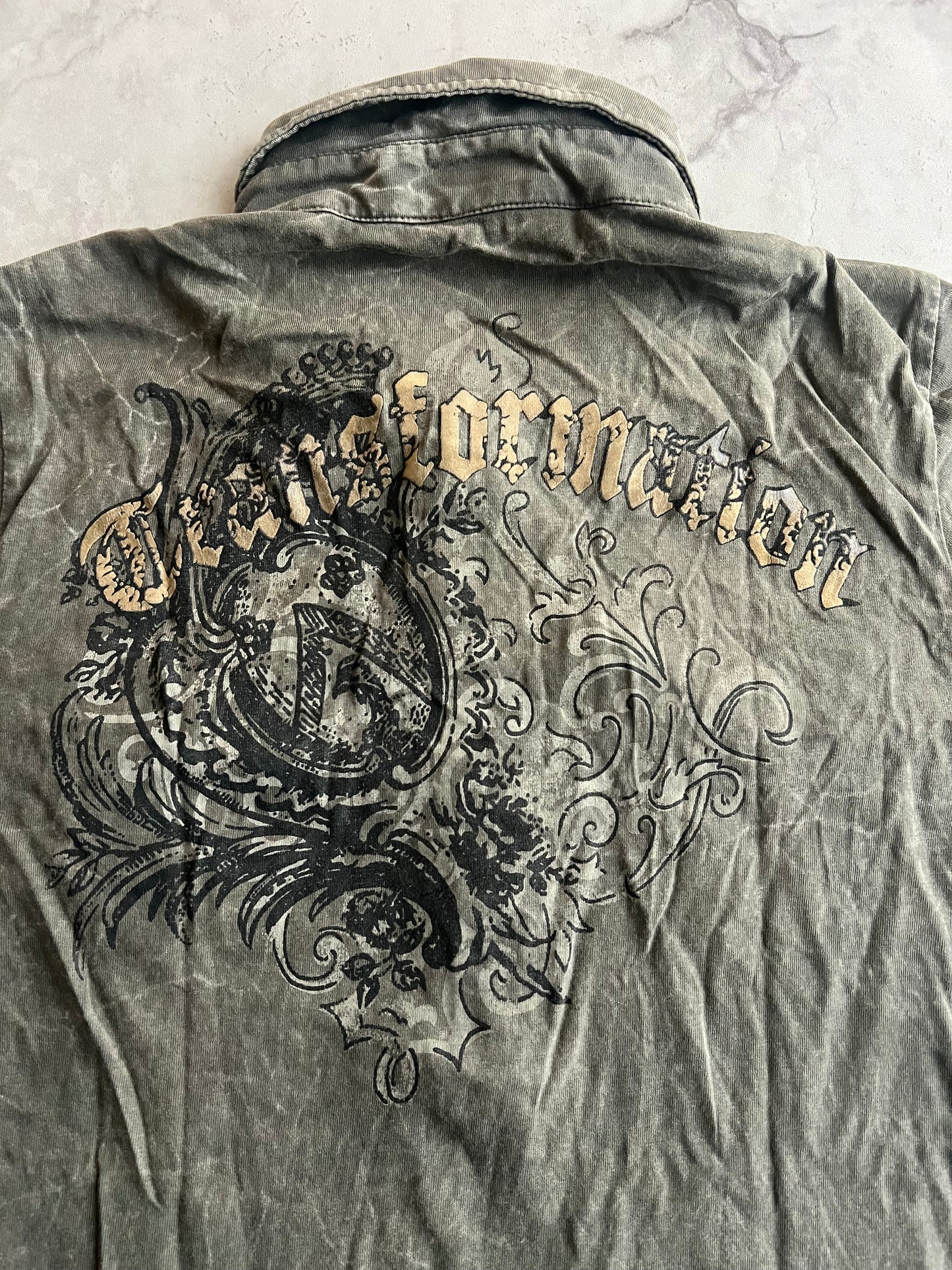 291295 Homme “Transformation” Stone Wash Button Up Polo Tee