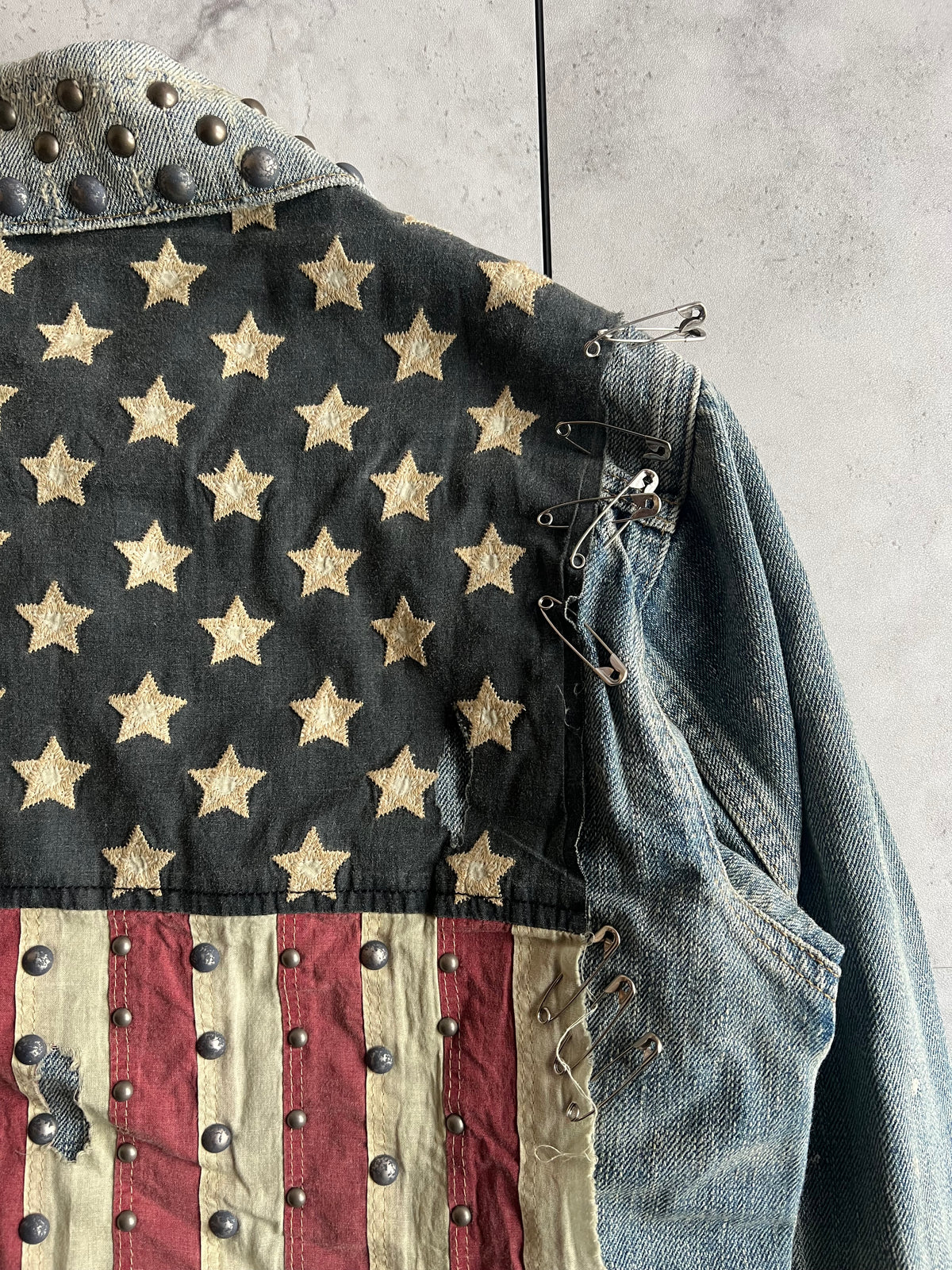 Ralph Lauren Denim&Supply Studded American Flag Safety Pin Denim Jacket