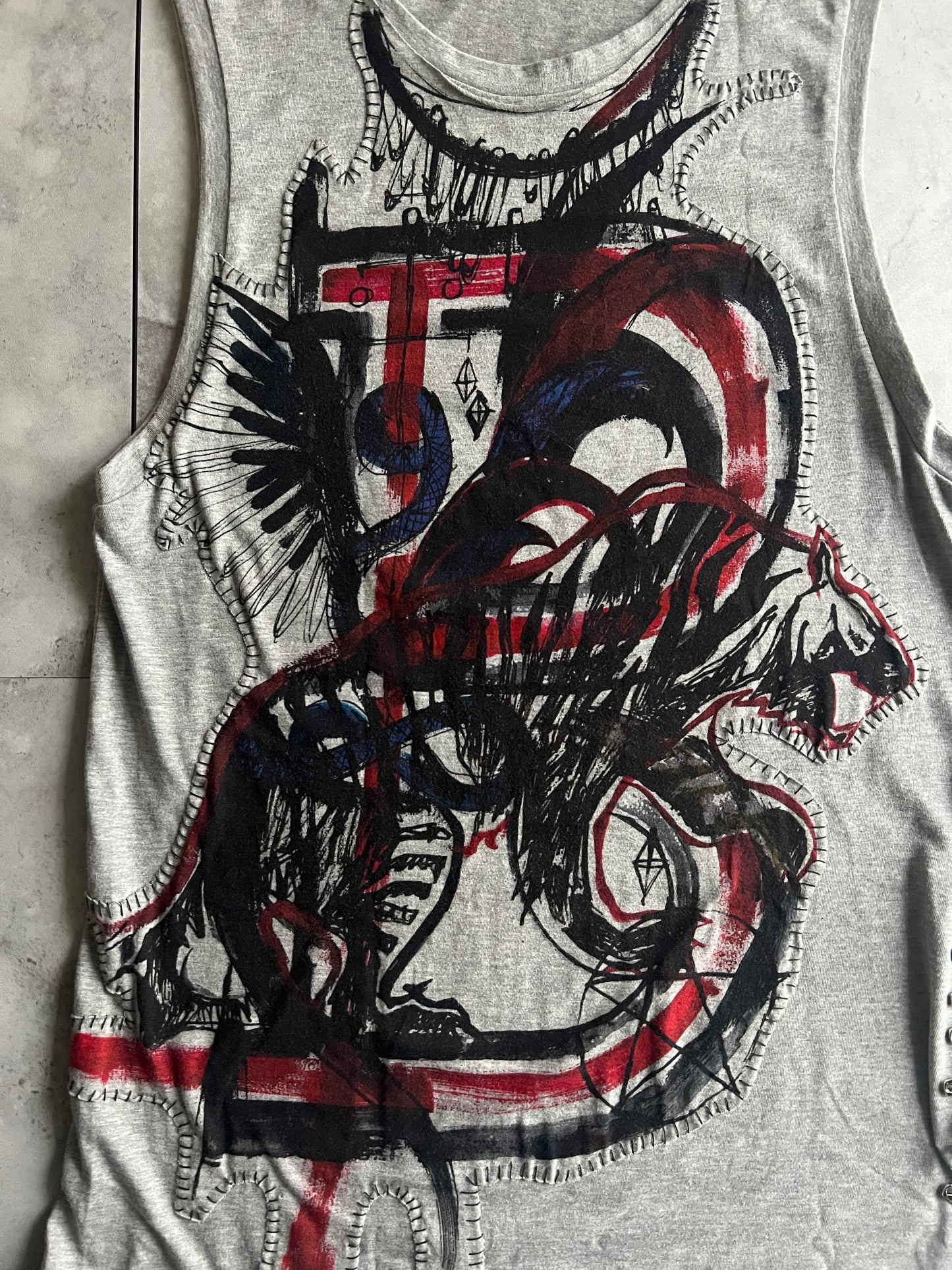 Balmain S/S11 Embroidered Graffiti Safety Pin Tank