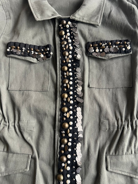 Vintage Military Style Embellished Jacket