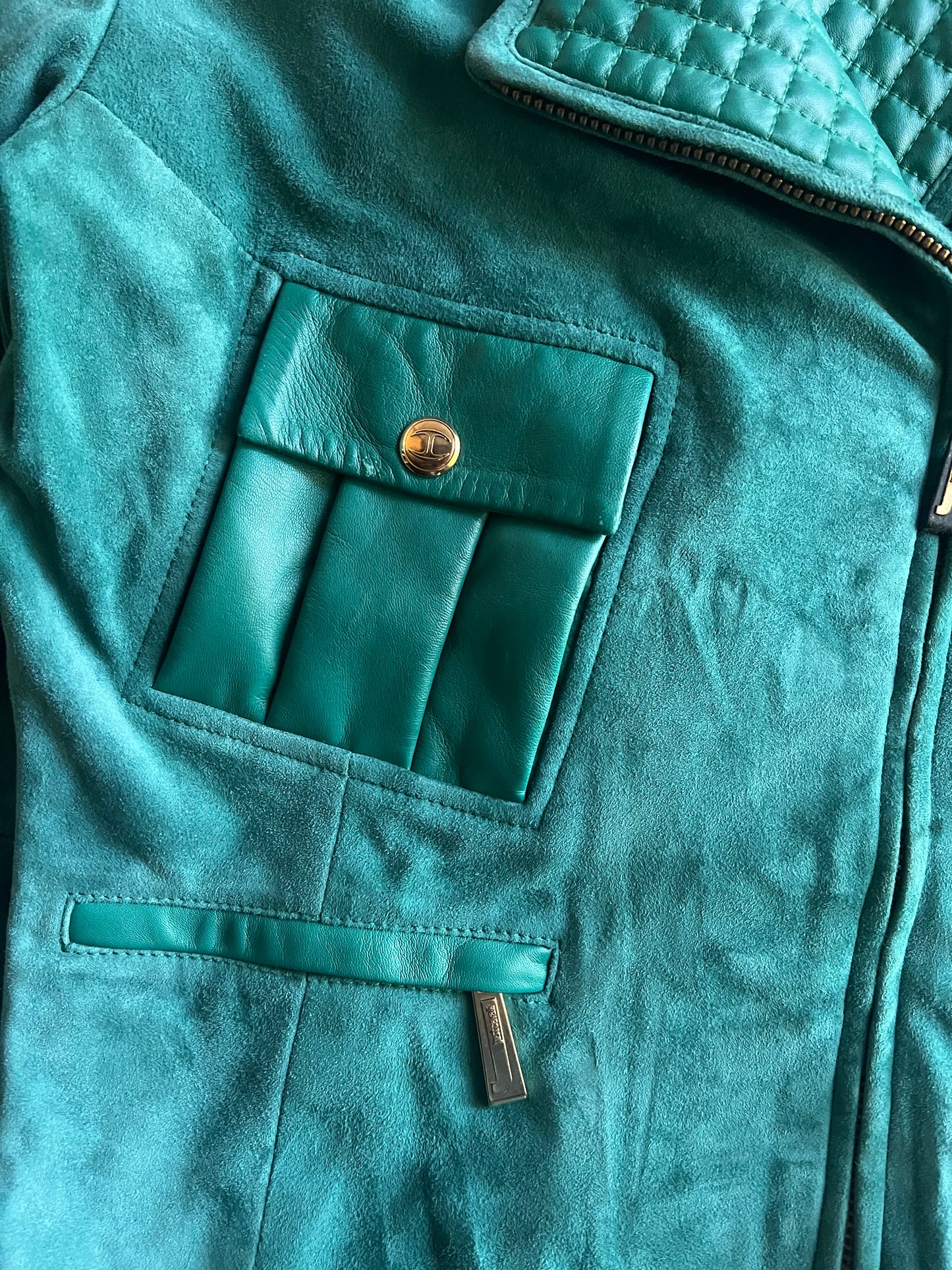 Just Cavalli Suede Quilted Turquoise Leather Jacket