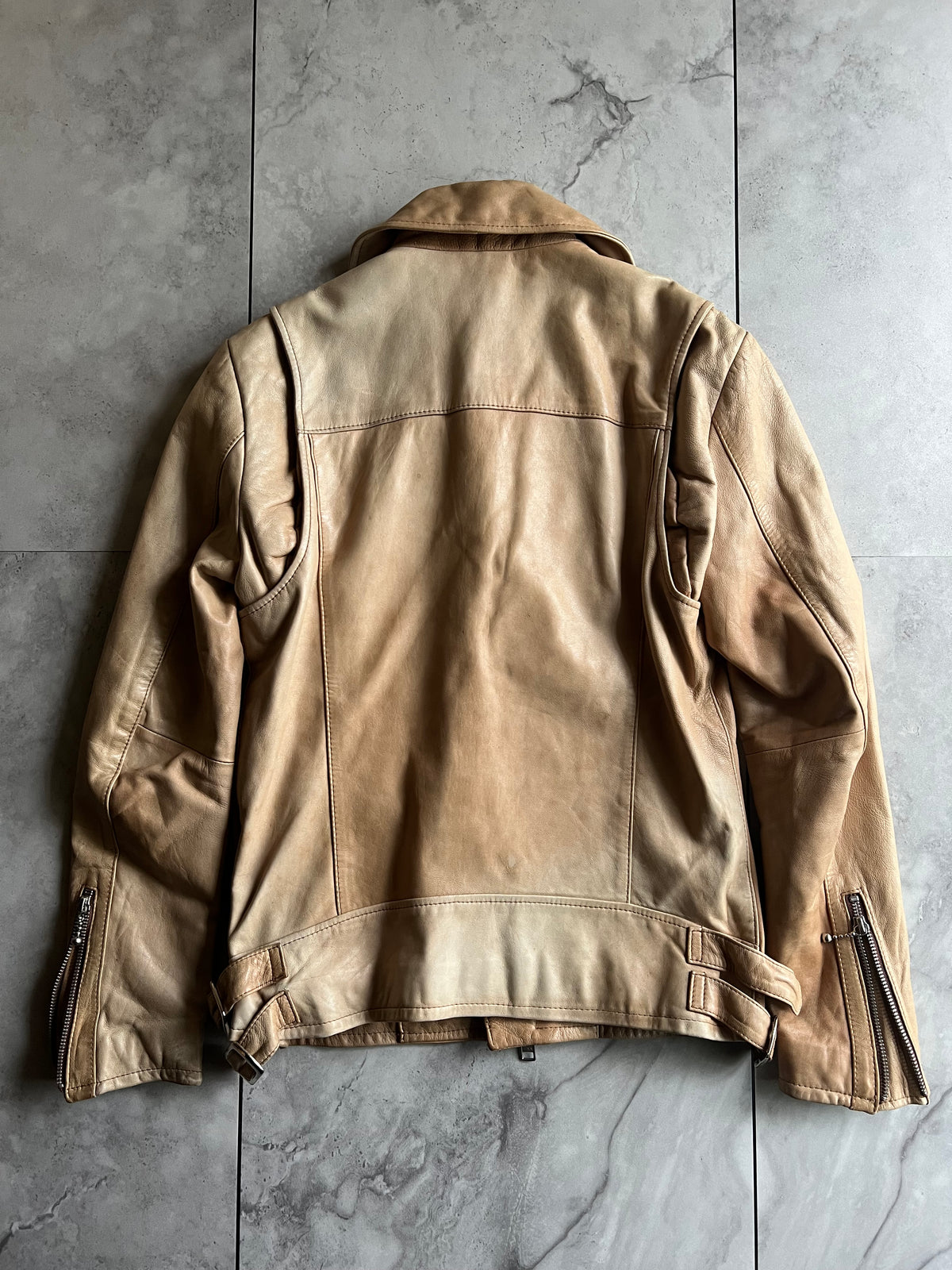 Varosh Leopard Lined Beige Leather Rider Jacket