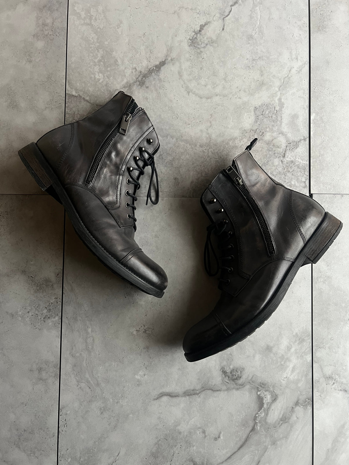 Diesel Side-Zip Leather Lace Hiking Boots