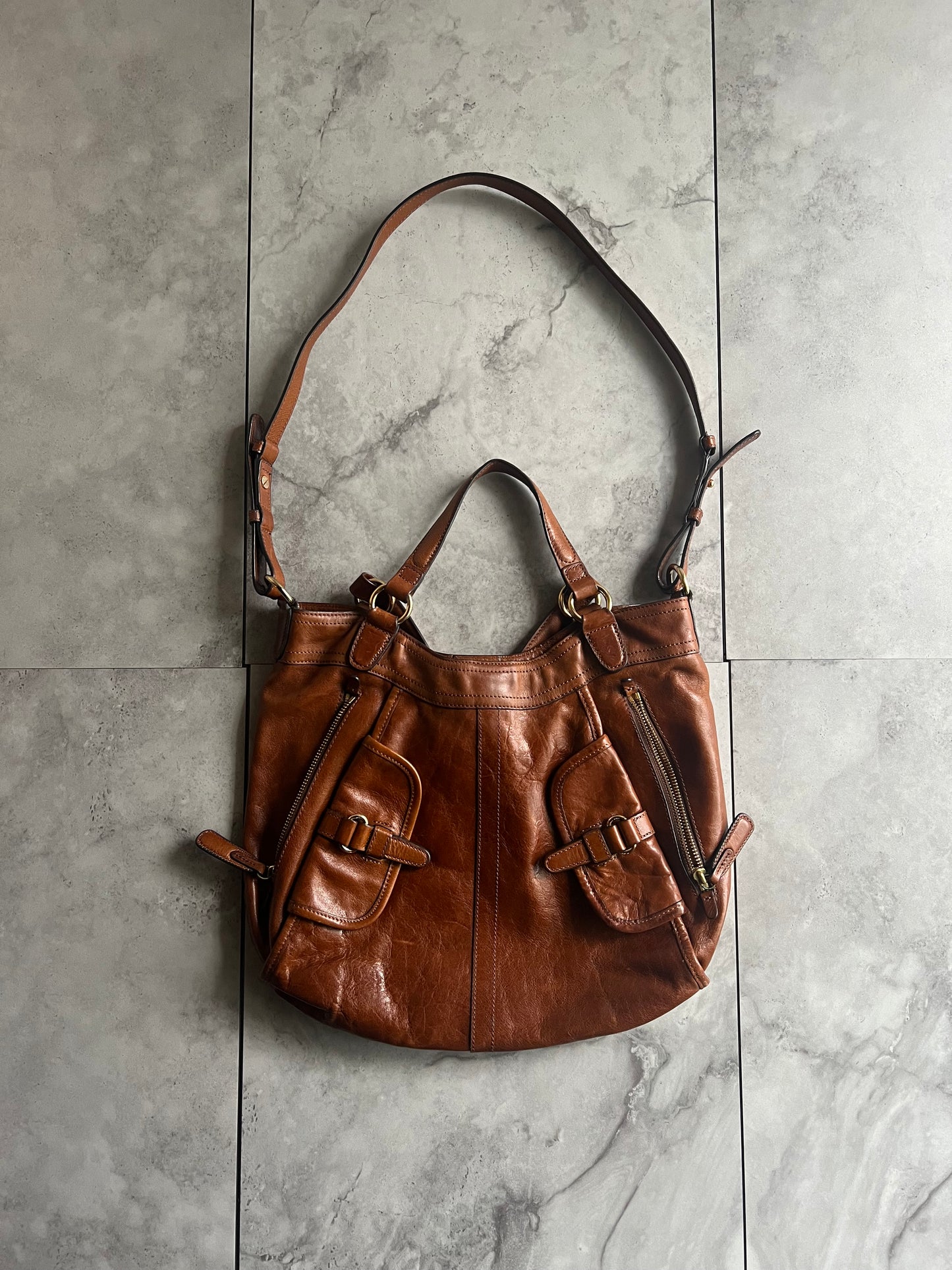 Sazaby 2-Way Brown Leather Zip Bag