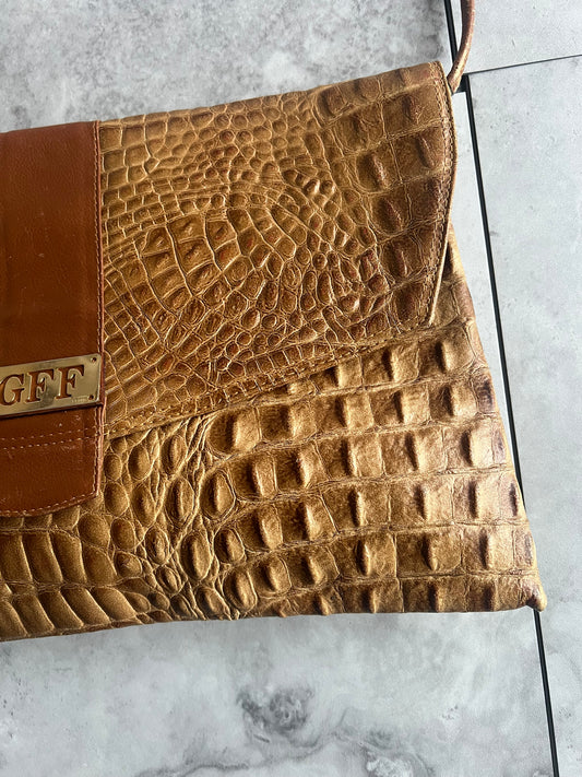 Gianfranco Ferre Leather Croc Embossed Crossbody Messenger Bag