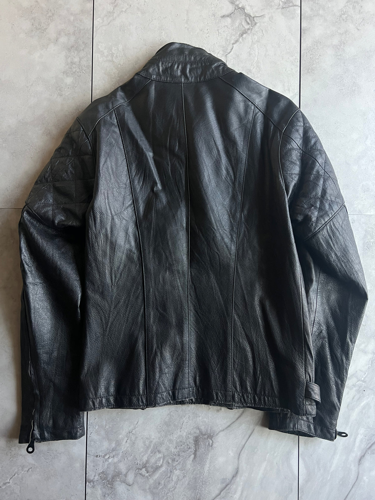Bark Tannage Leather Quilted Biker Jacket