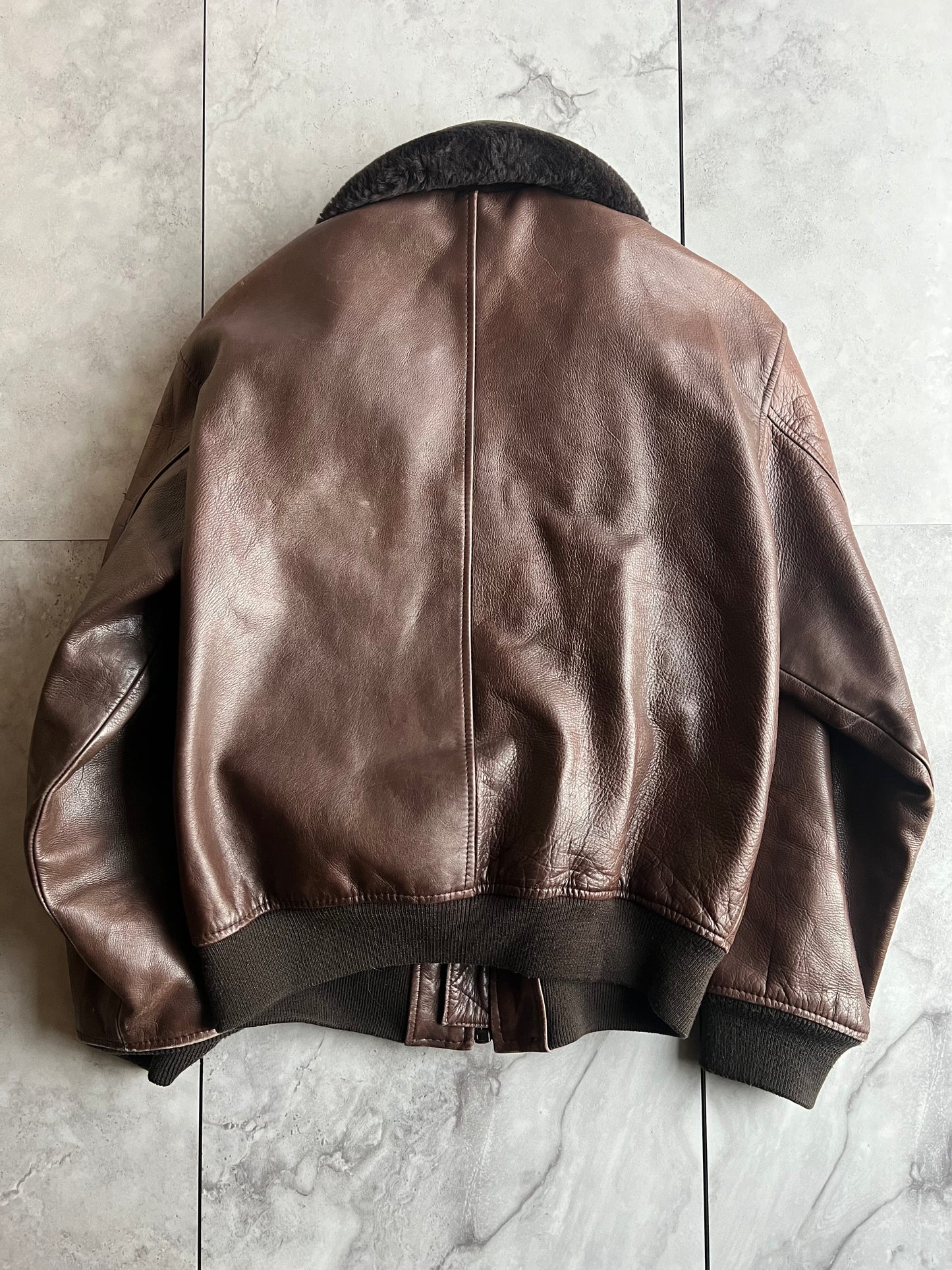 Avirex B-15 Leather Fur Collar Bomber Jacket