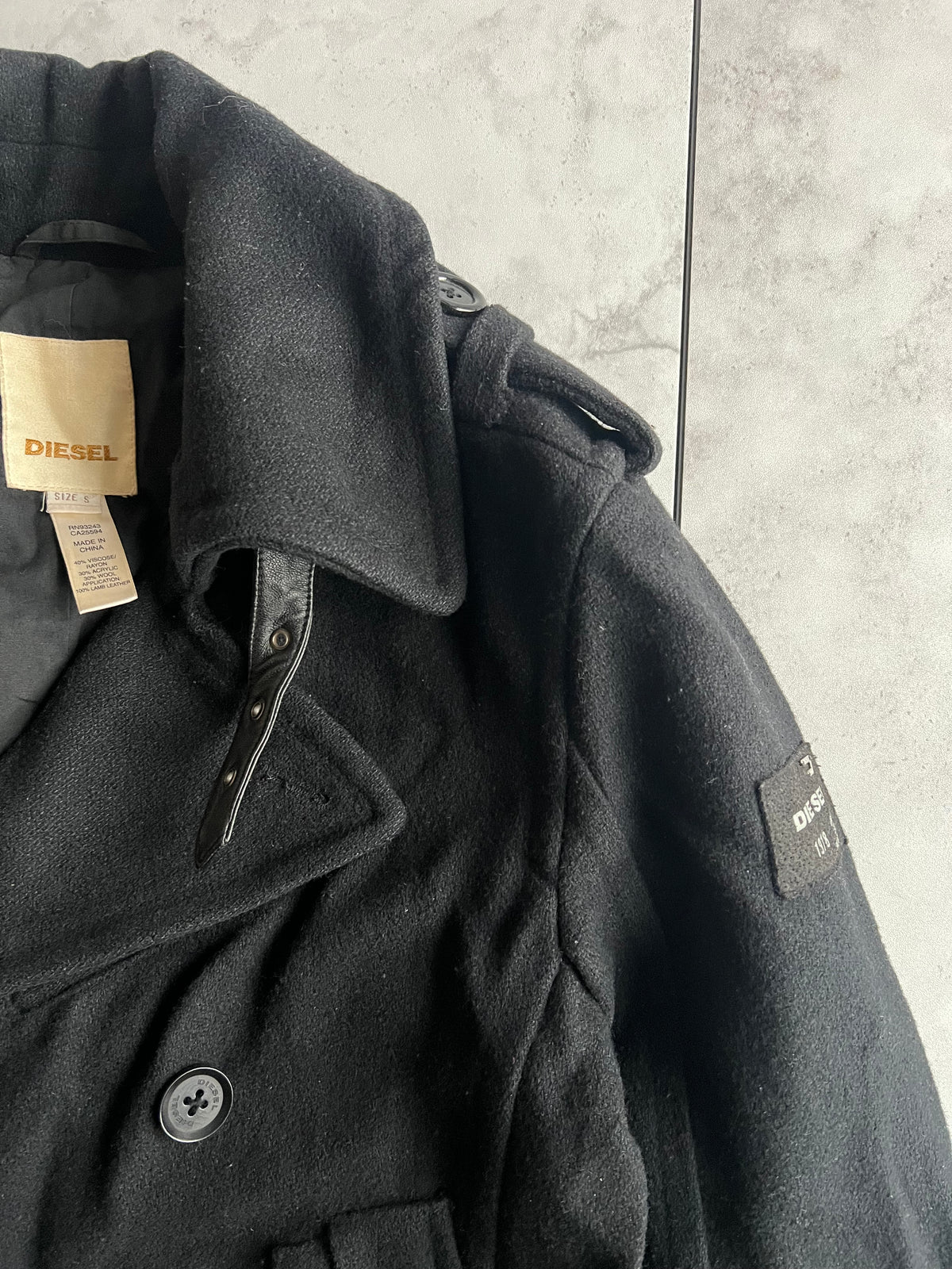 Diesel Leather Accent Pea Coat