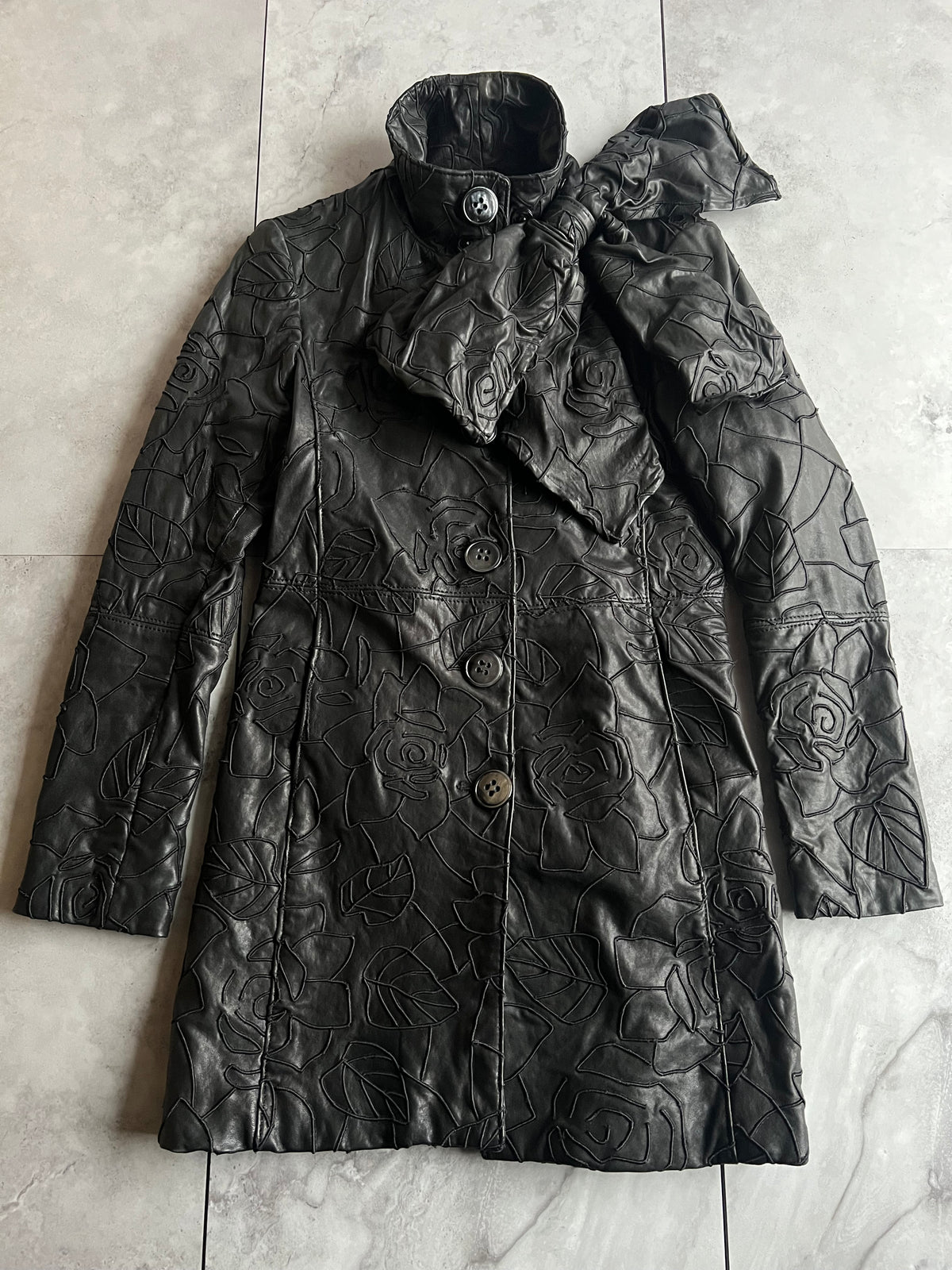 Emporio Armani Leather Bow Long Coat