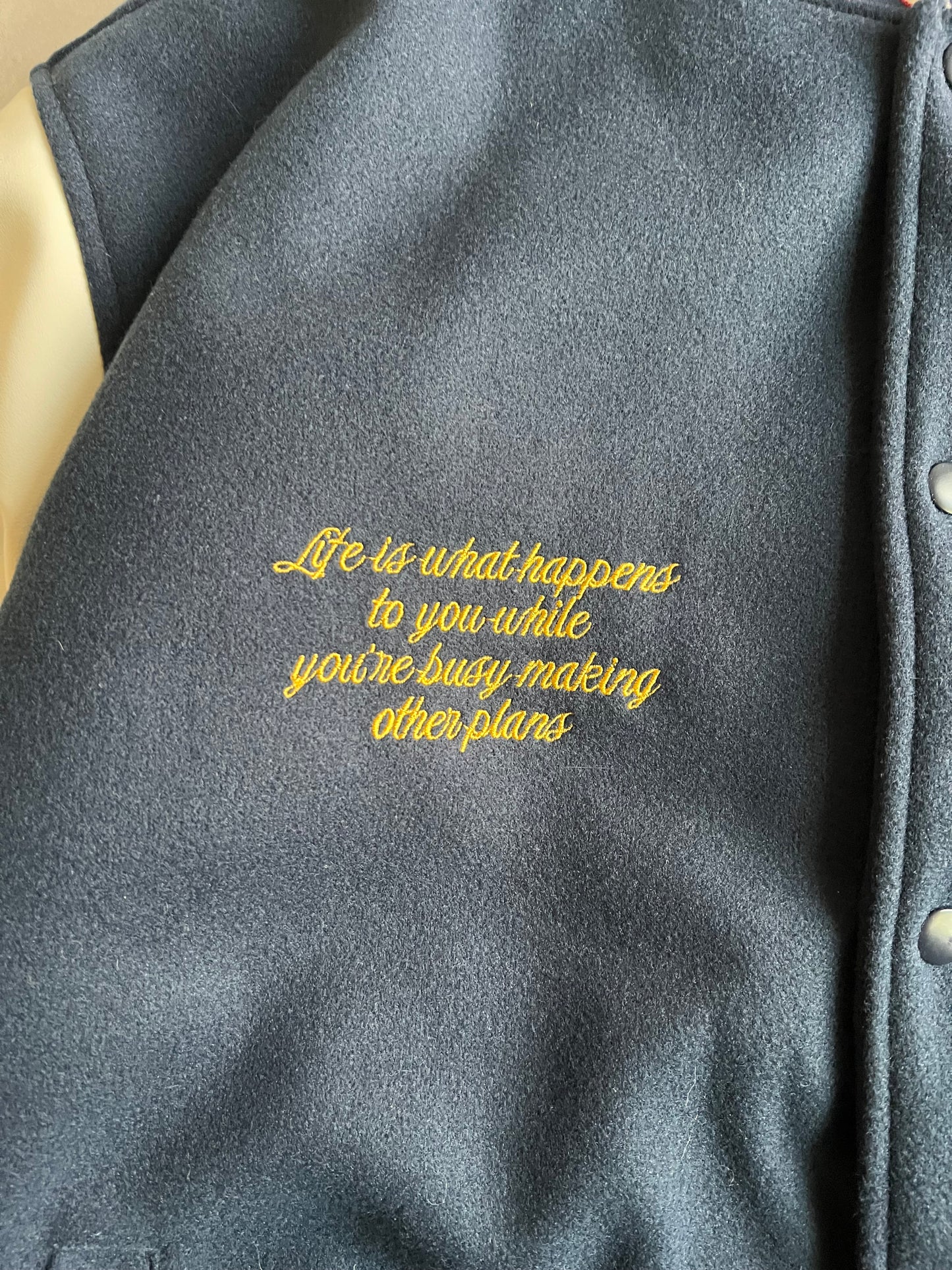 Jackrose Embroidered Leather Sleeve Varsity Jacket