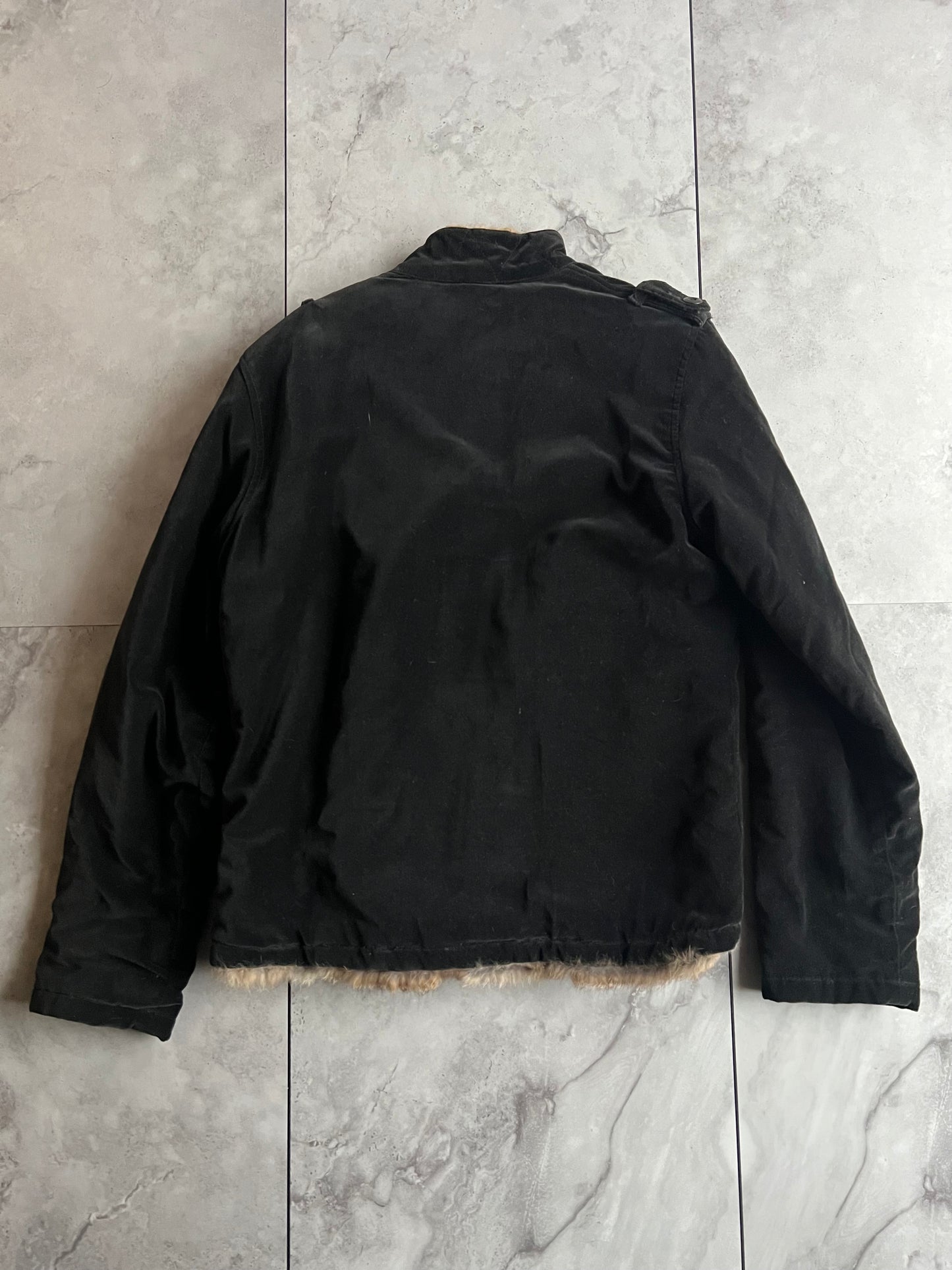 Vintage Japanese Rabbit Fur Lined Velour Military Jacket