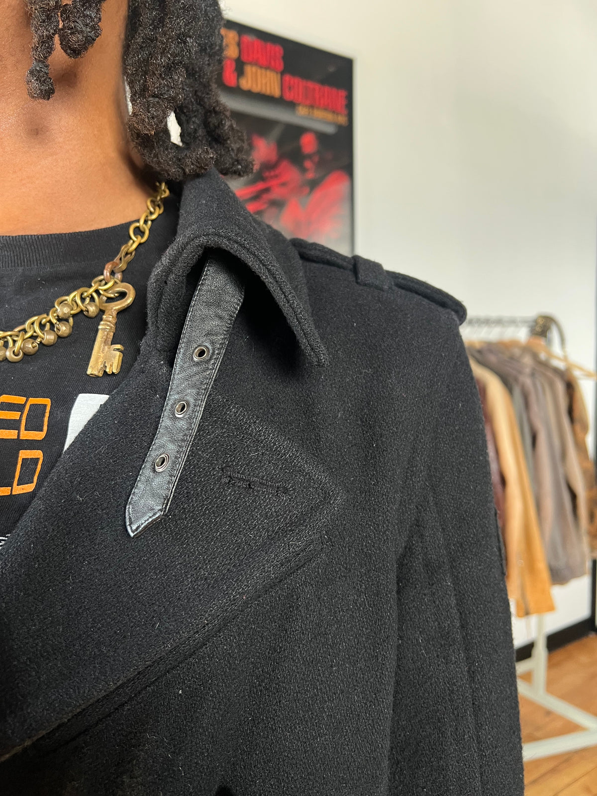 Diesel Leather Accent Pea Coat