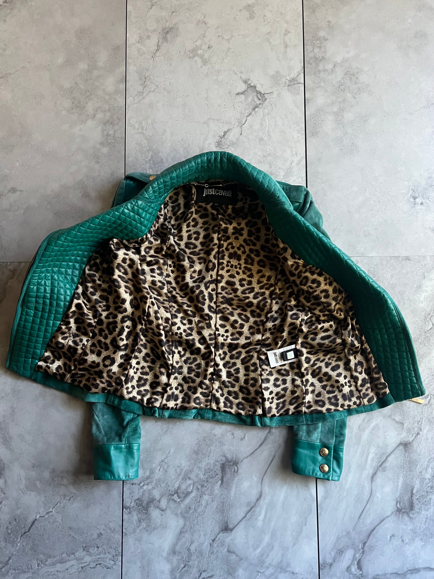 Just Cavalli Suede Quilted Turquoise Leather Jacket