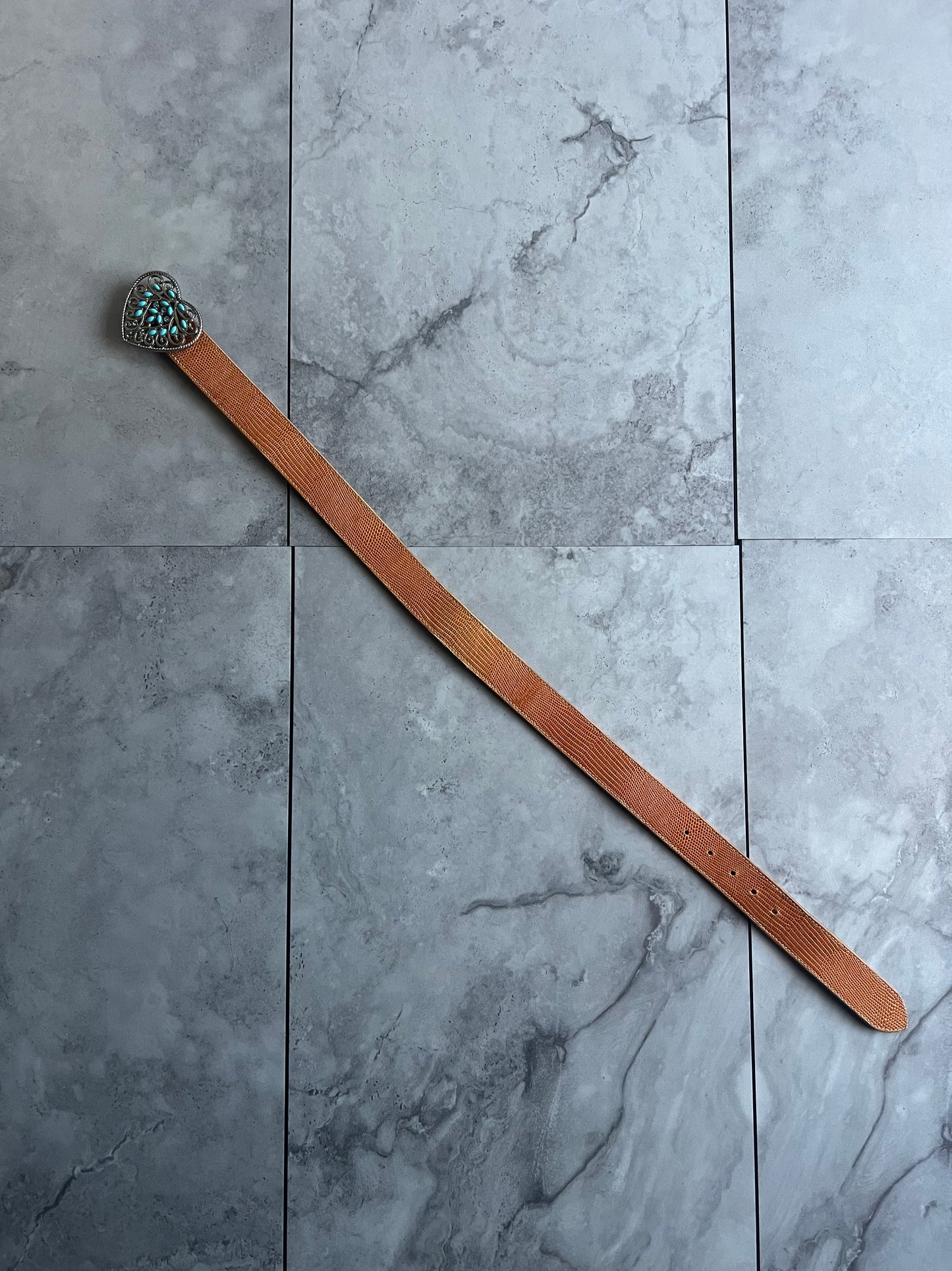 Alzuni Turqoise Rhinestone Snake Print Heart Leather Belt