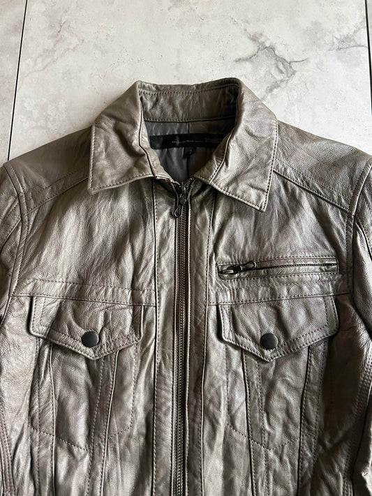 Schlussel Grey Single Zip Western Leather Jacket