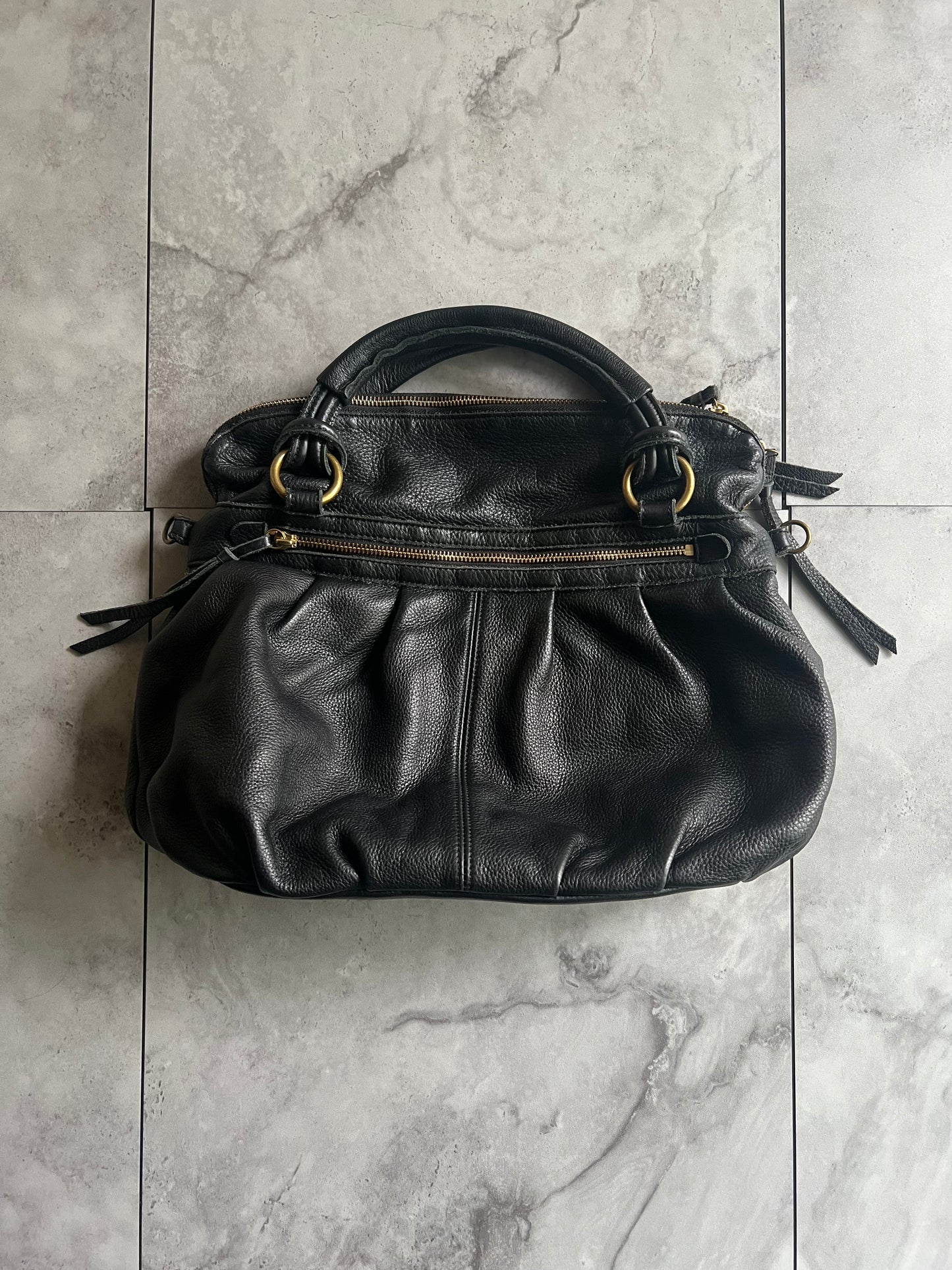 Sazaby Black 2-Way Leather Handbag