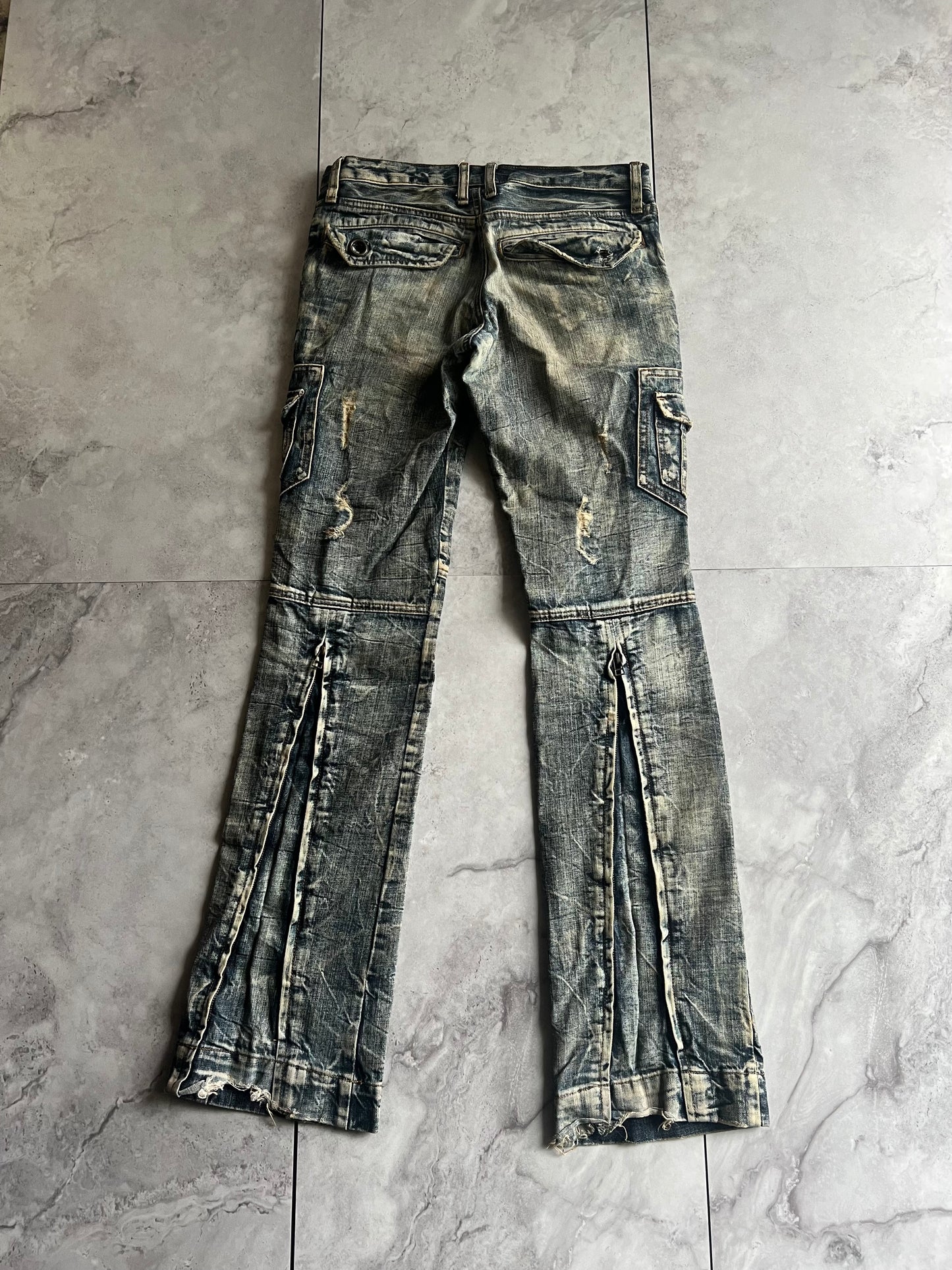 Semantic Design Heavy Acid Wash Distressed Zip Denim