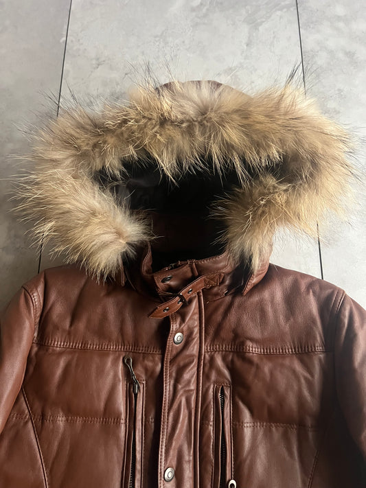 Tak-Q Sheepskin Leather Fur Hooded Padded Down Jacket