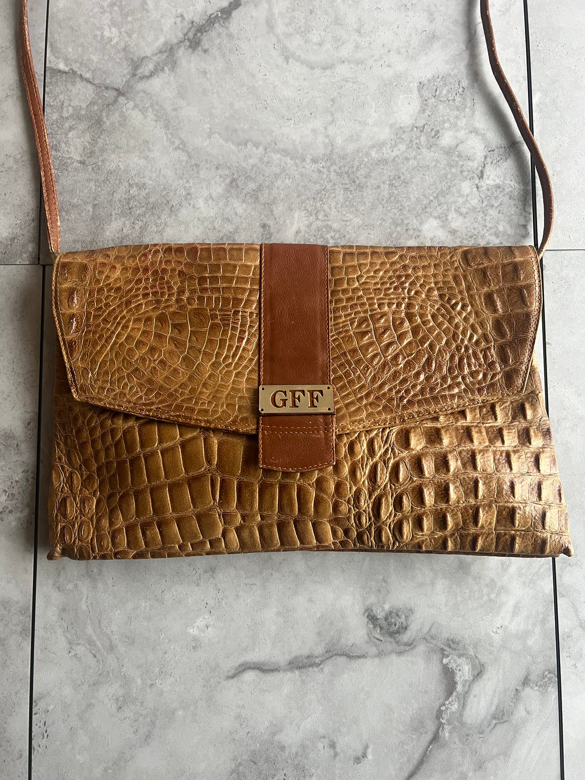Gianfranco Ferre Leather Croc Embossed Crossbody Messenger Bag