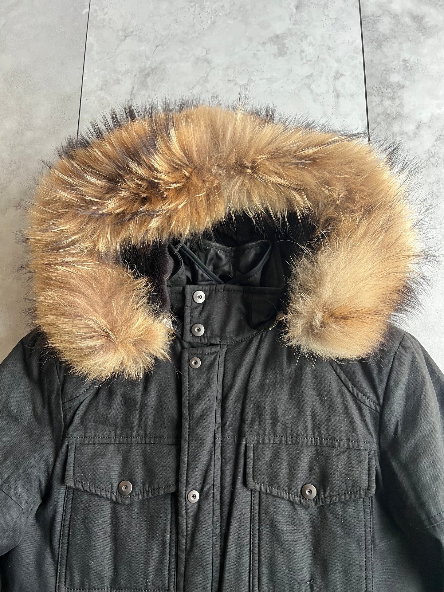 5351 Pour Les Hommes Raccoon Fur Hooded Jacket
