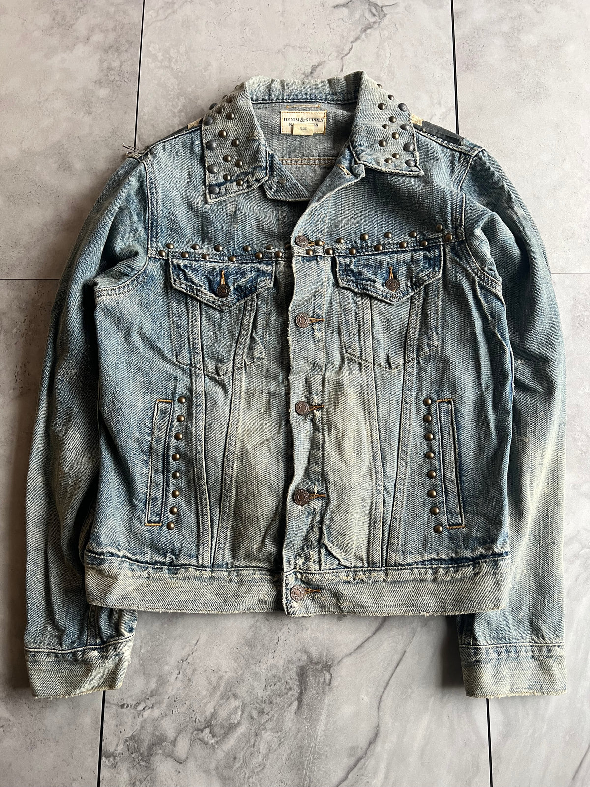 Ralph Lauren Denim&Supply Studded American Flag Safety Pin Denim Jacket
