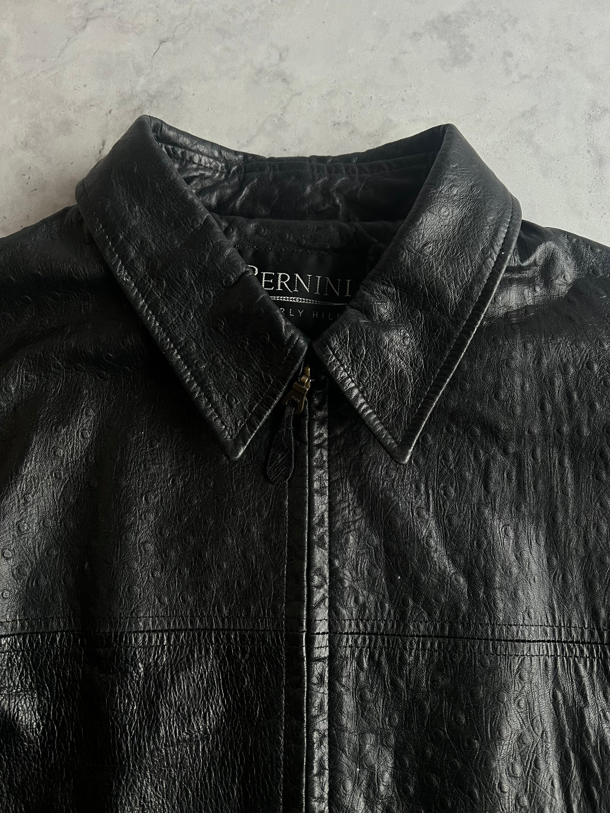 Gianni Bernini Ostrich Embossed Leather Jacket