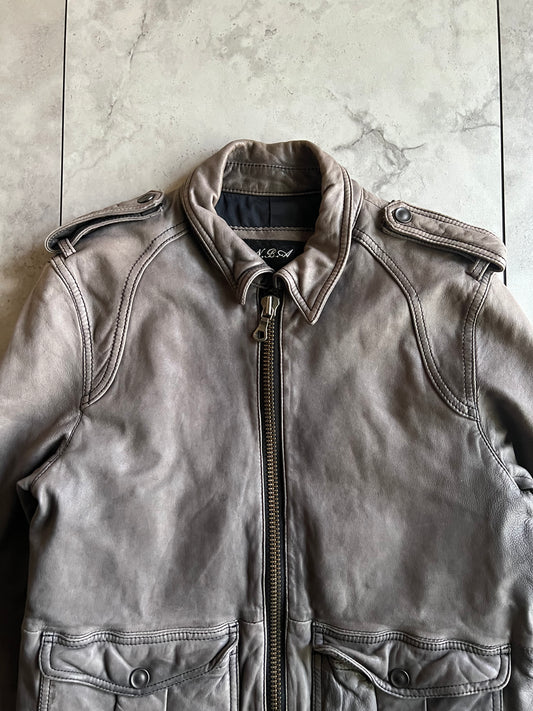 N.B.A Double Zip Military Leather Jacket