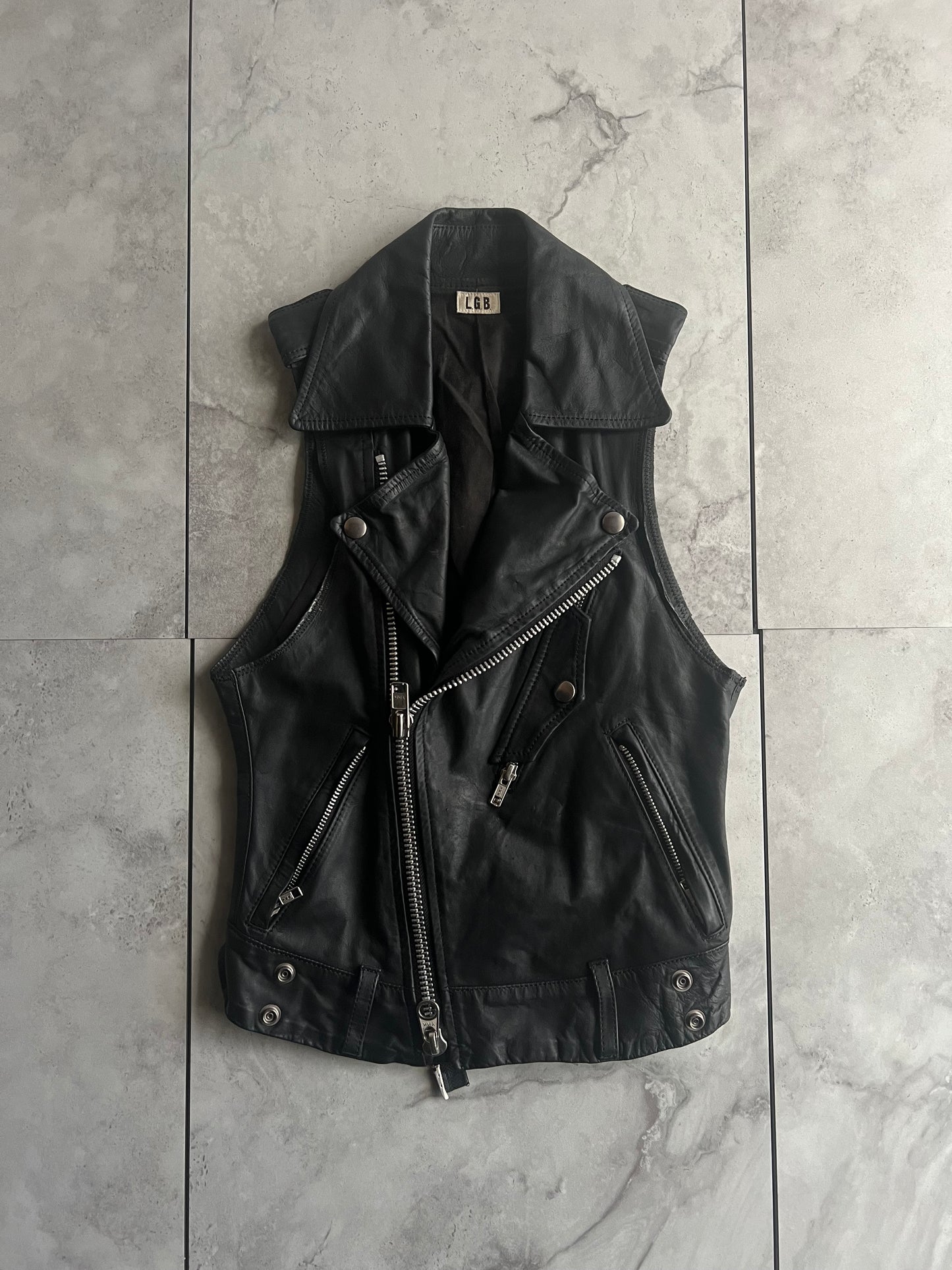 L.G.B Brooklyn Black Bikers Leather Riders Vest