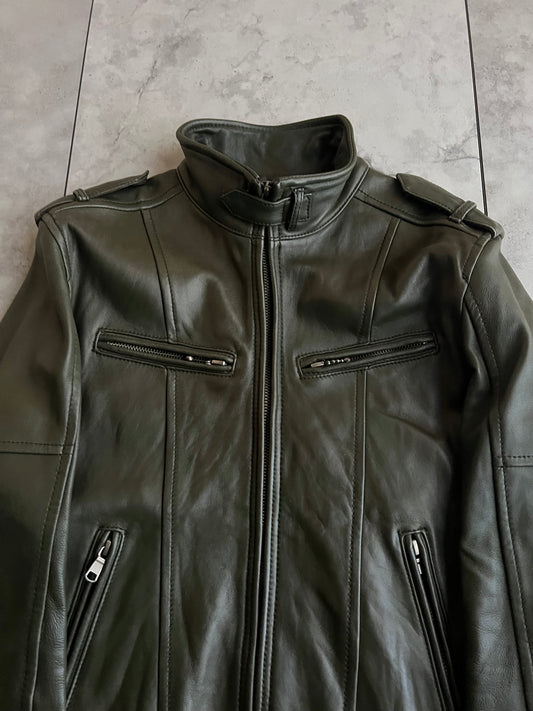 Setting Cracks Olive Military Leather Jacket