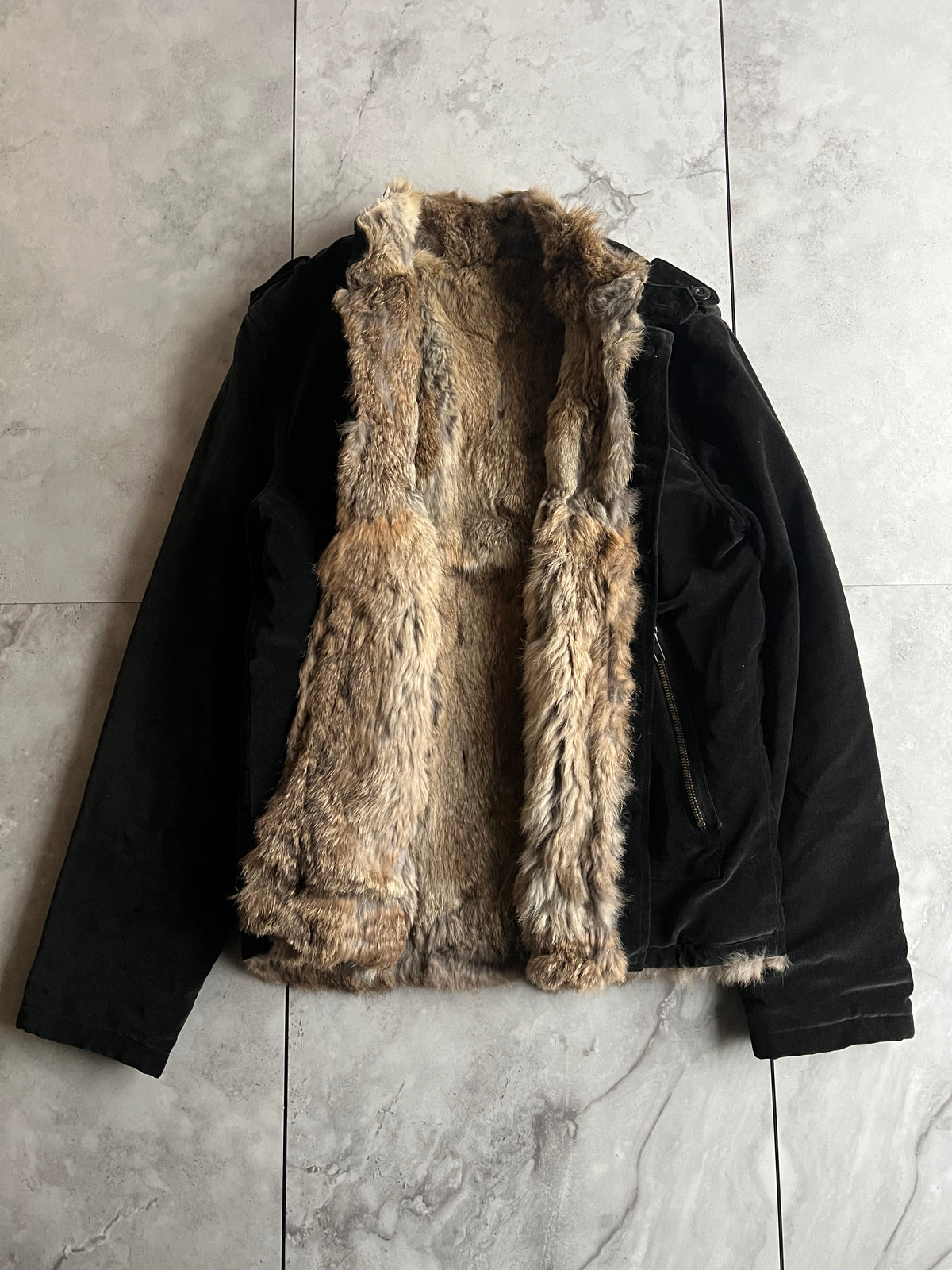 Vintage Japanese Rabbit Fur Lined Velour Military Jacket