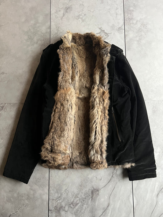 Vintage Japanese Rabbit Fur Lined Velour Military Jacket