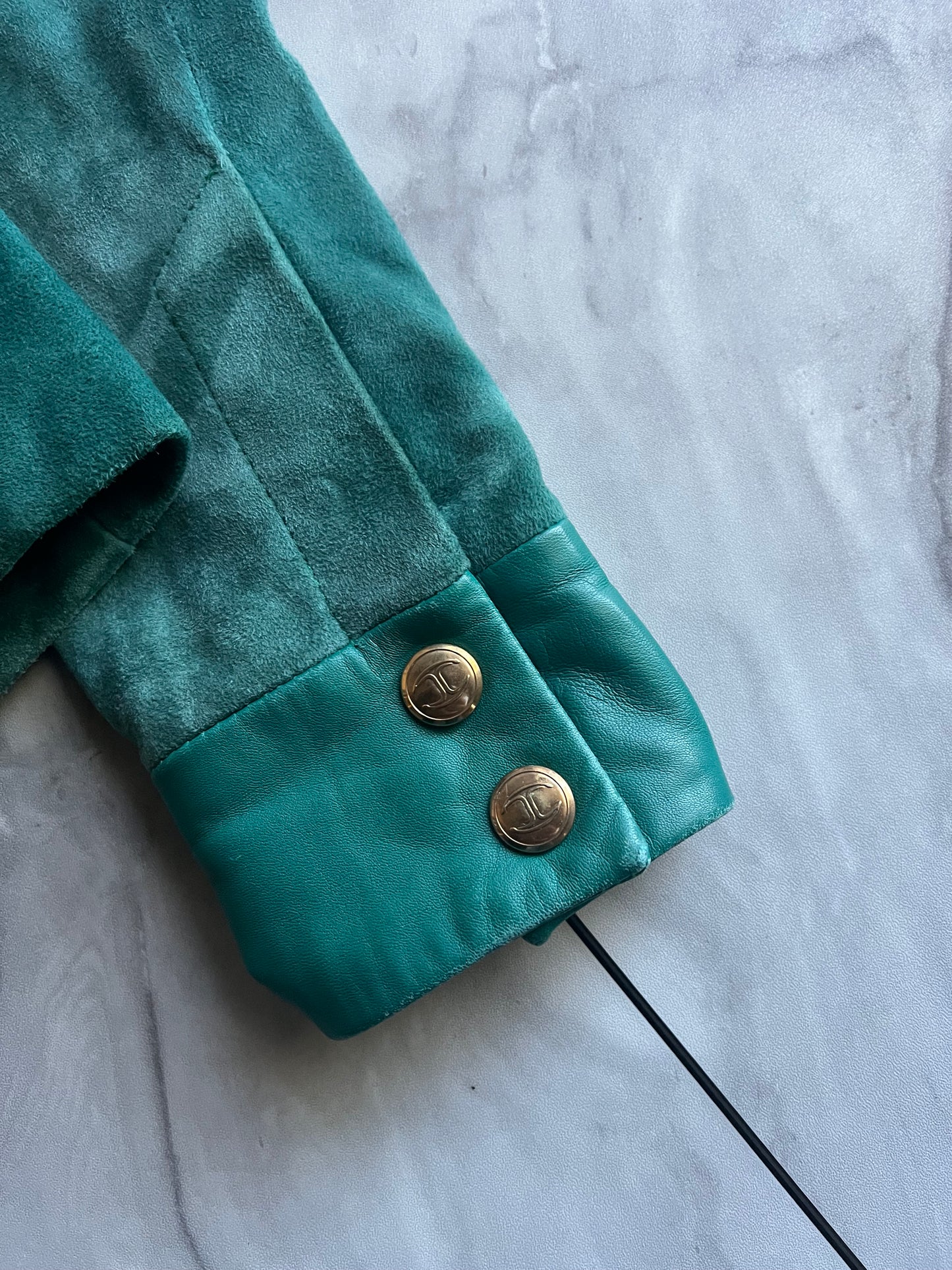 Just Cavalli Suede Quilted Turquoise Leather Jacket
