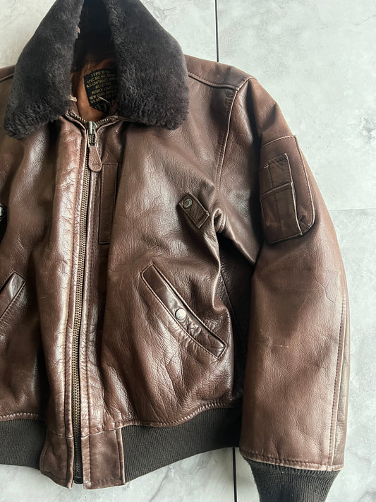 Avirex B-15 Leather Fur Collar Bomber Jacket
