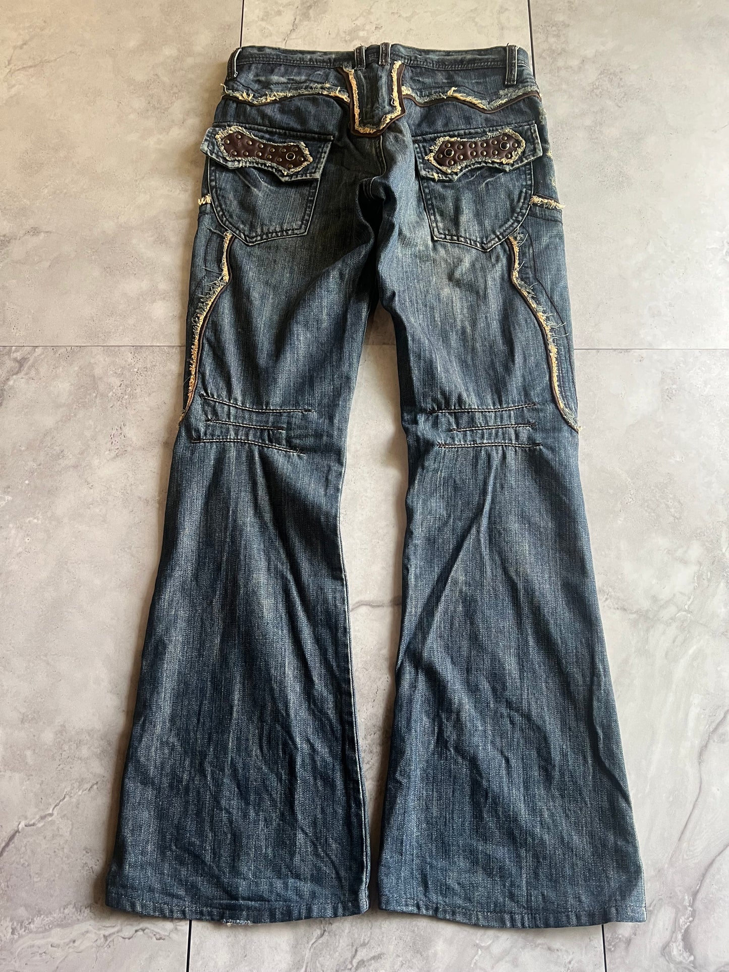 Edge Rupert Sword Studded Leather Distressed Flared Denim