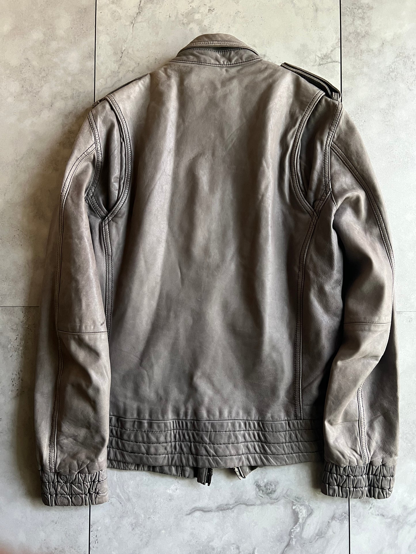 N.B.A Double Zip Military Leather Jacket