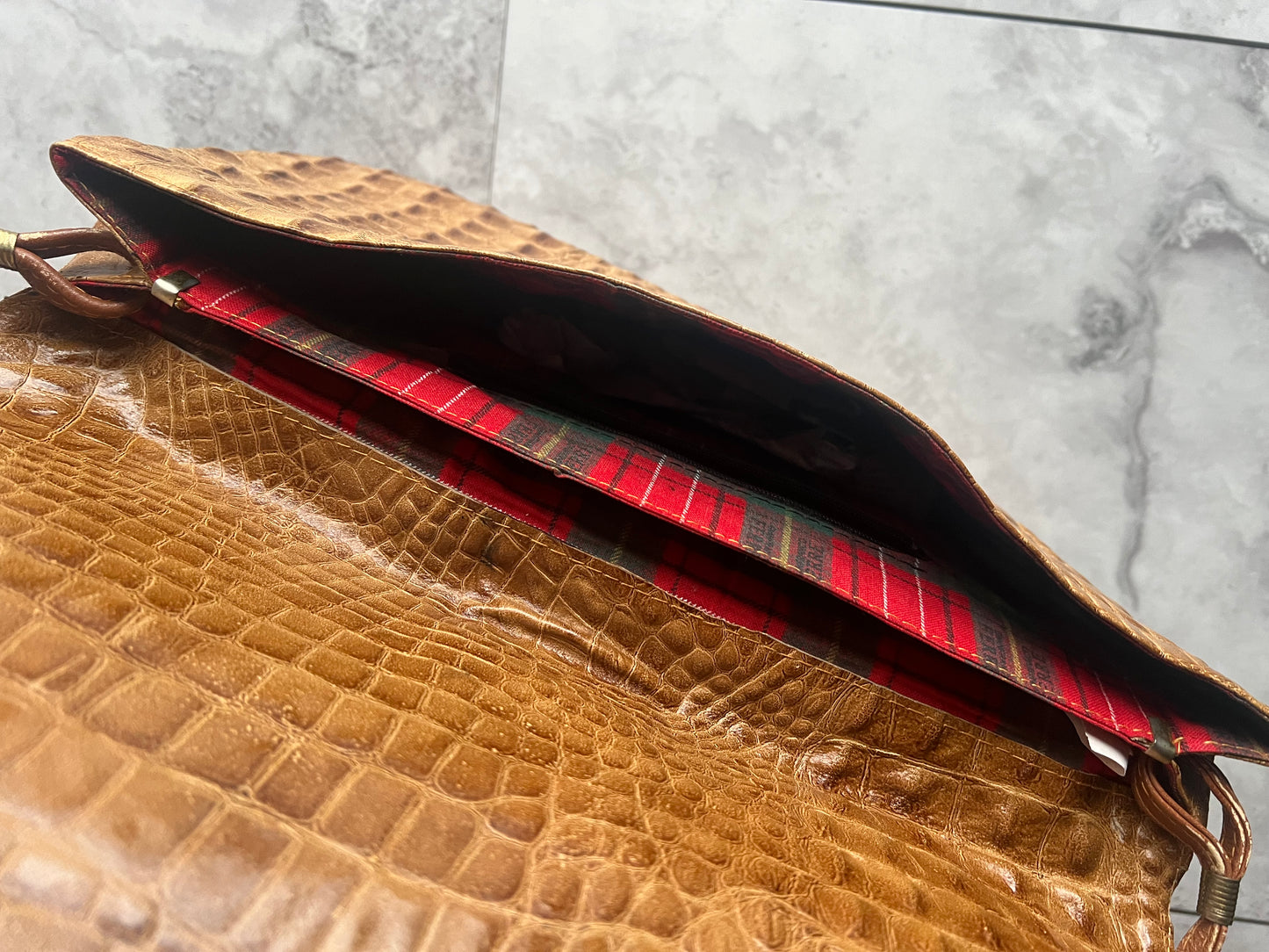 Gianfranco Ferre Leather Croc Embossed Crossbody Messenger Bag