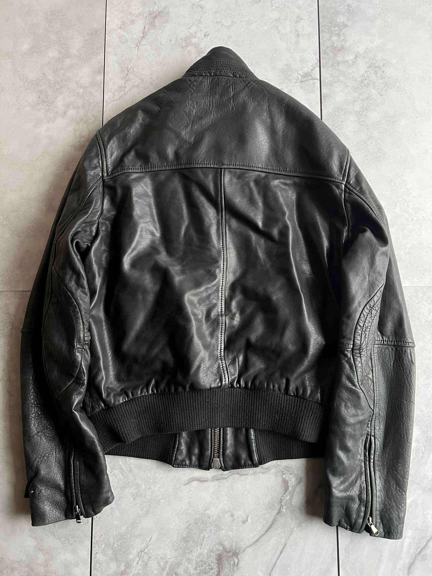 Gianfranco Ferre Grained Leather Bomber Jacket