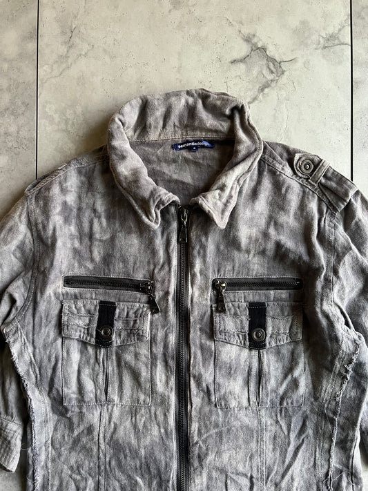 Semantic Design Zip-Up Military Grey Wash Shirt