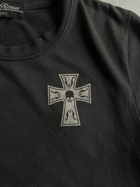 Roen Cropped Embroidered Skull Tee