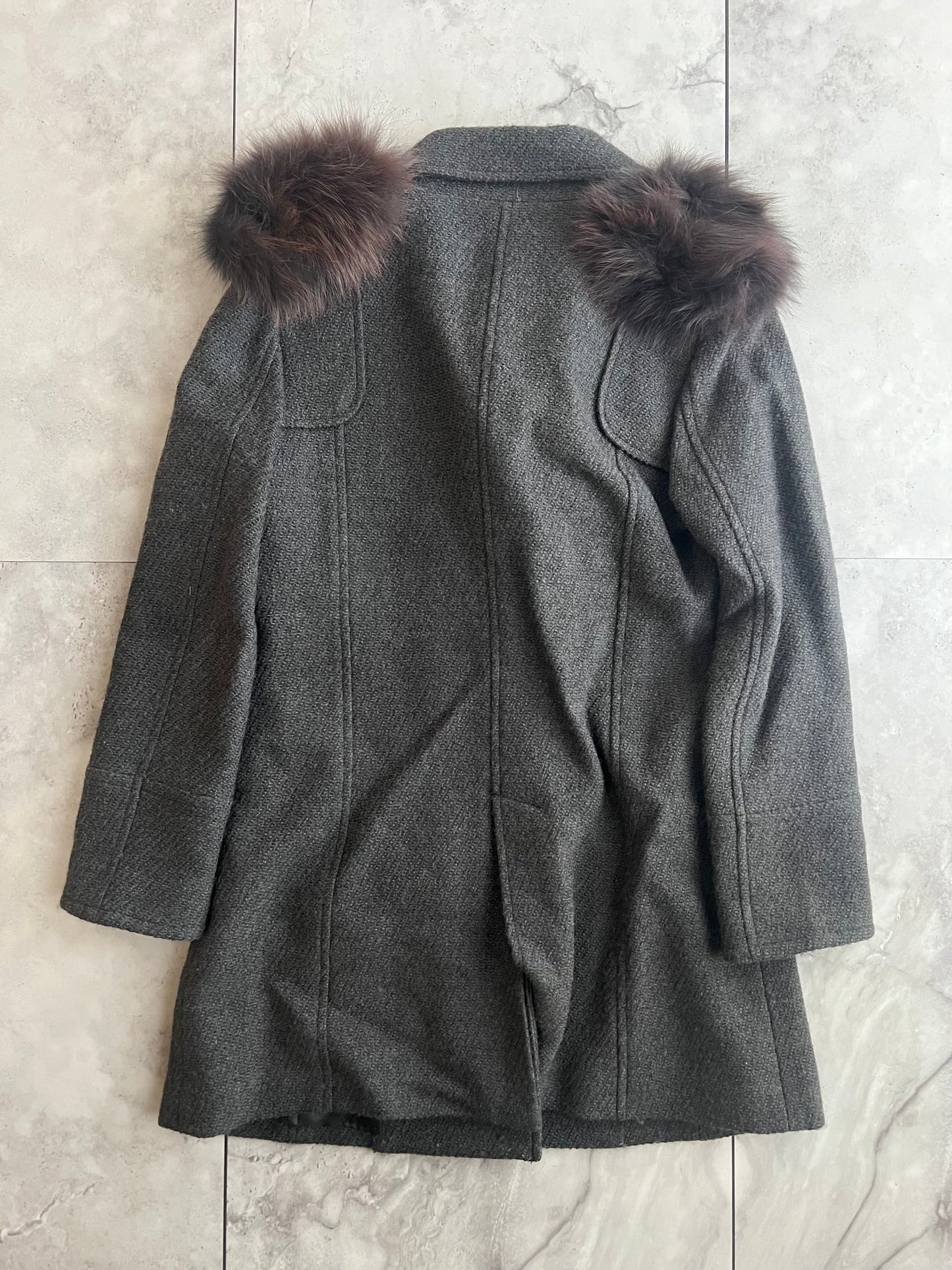 Jil Stuart Fox Fur Shoulder Pea Coat