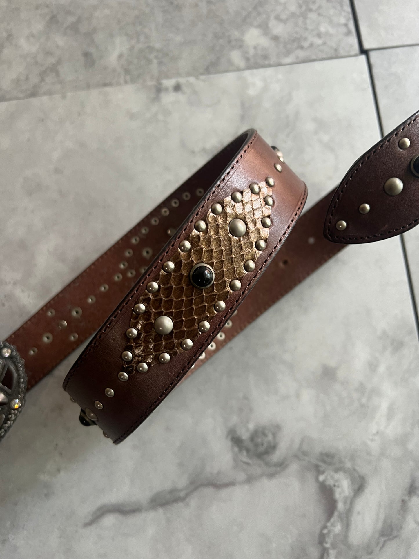 Nicole Club Western Studded Python Detailed Belt