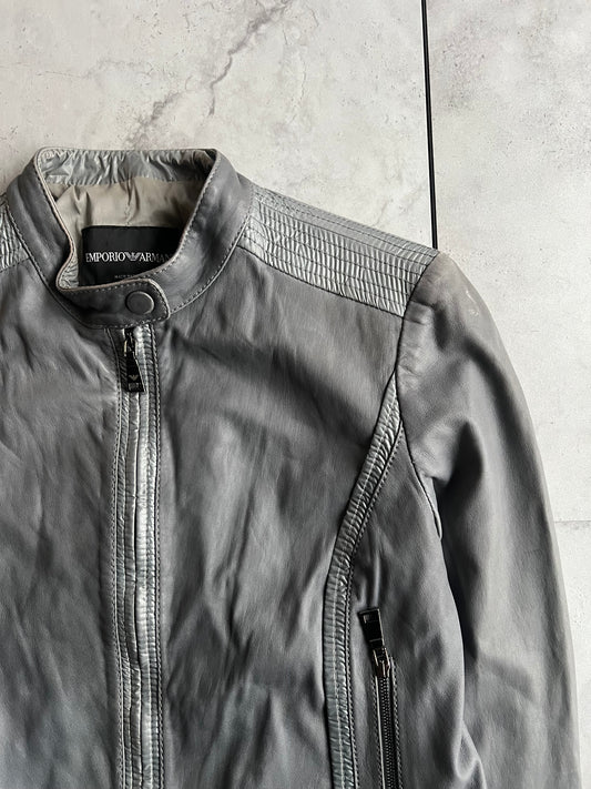 Emporio Armani Grey Leather Rider Jacket