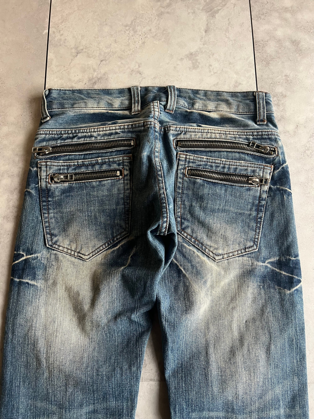 Root Three Quad Back Zip Whisker Wash Denim
