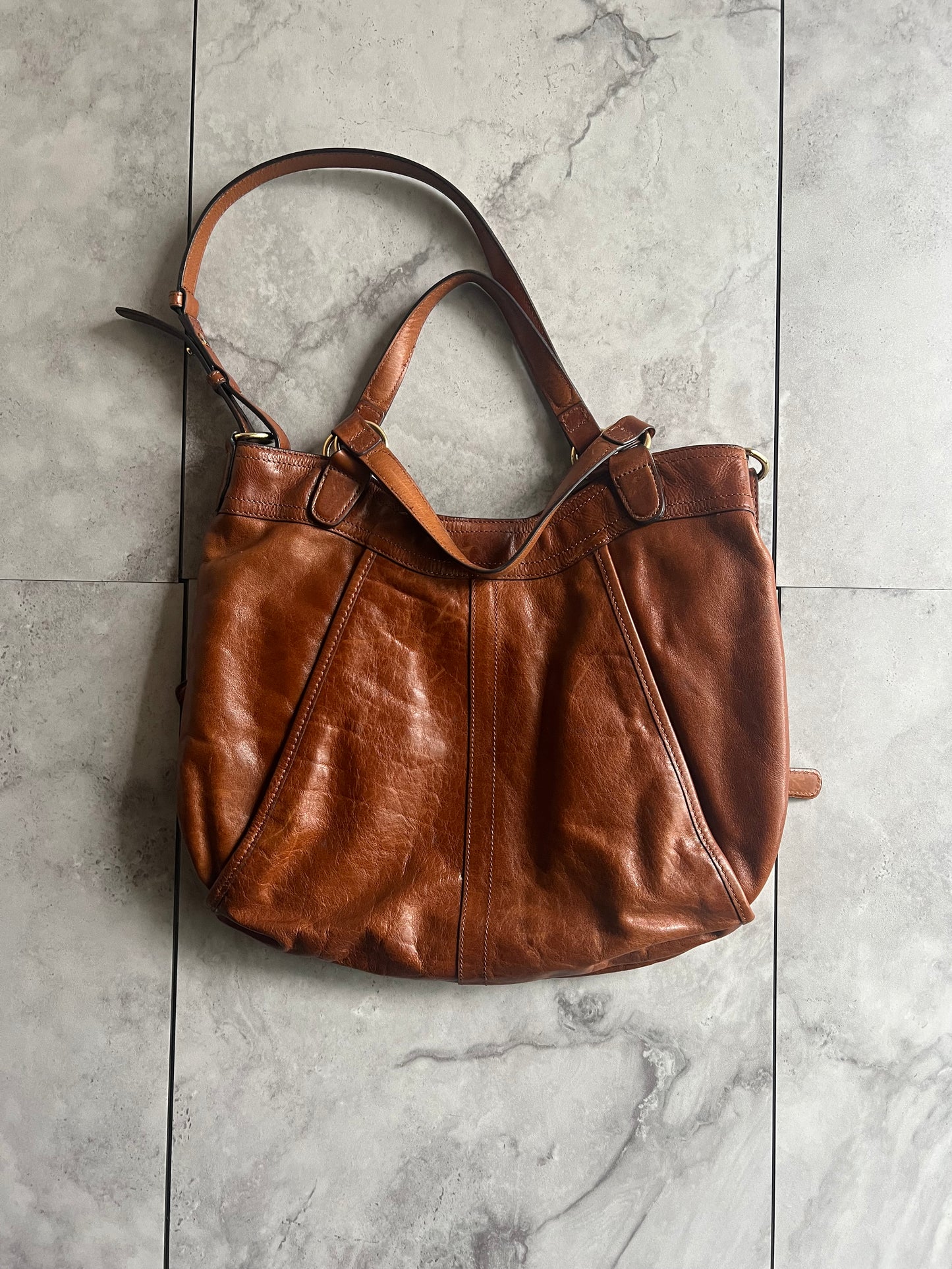 Sazaby 2-Way Brown Leather Zip Bag